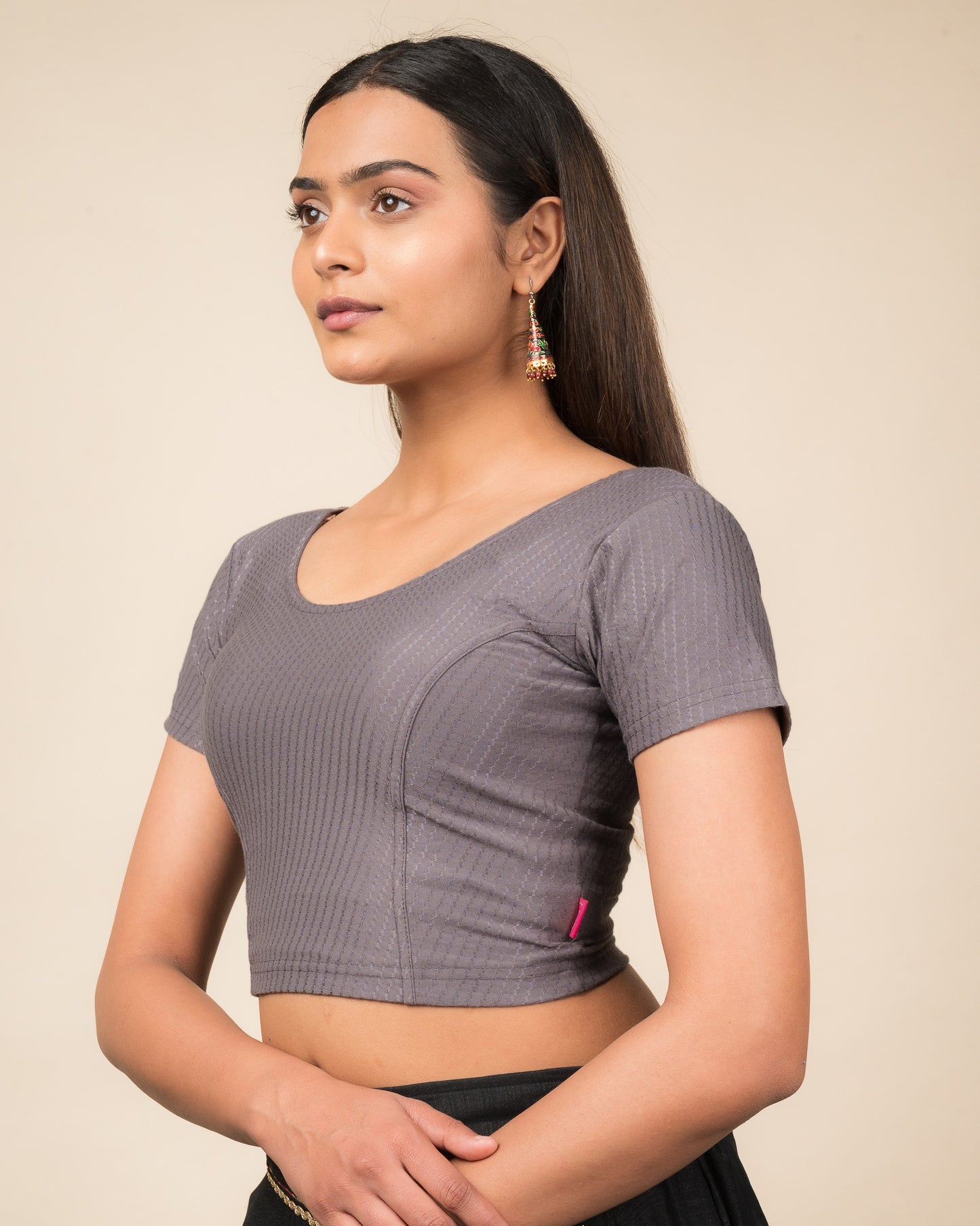 Side profile highlighting the fit and sleeve length