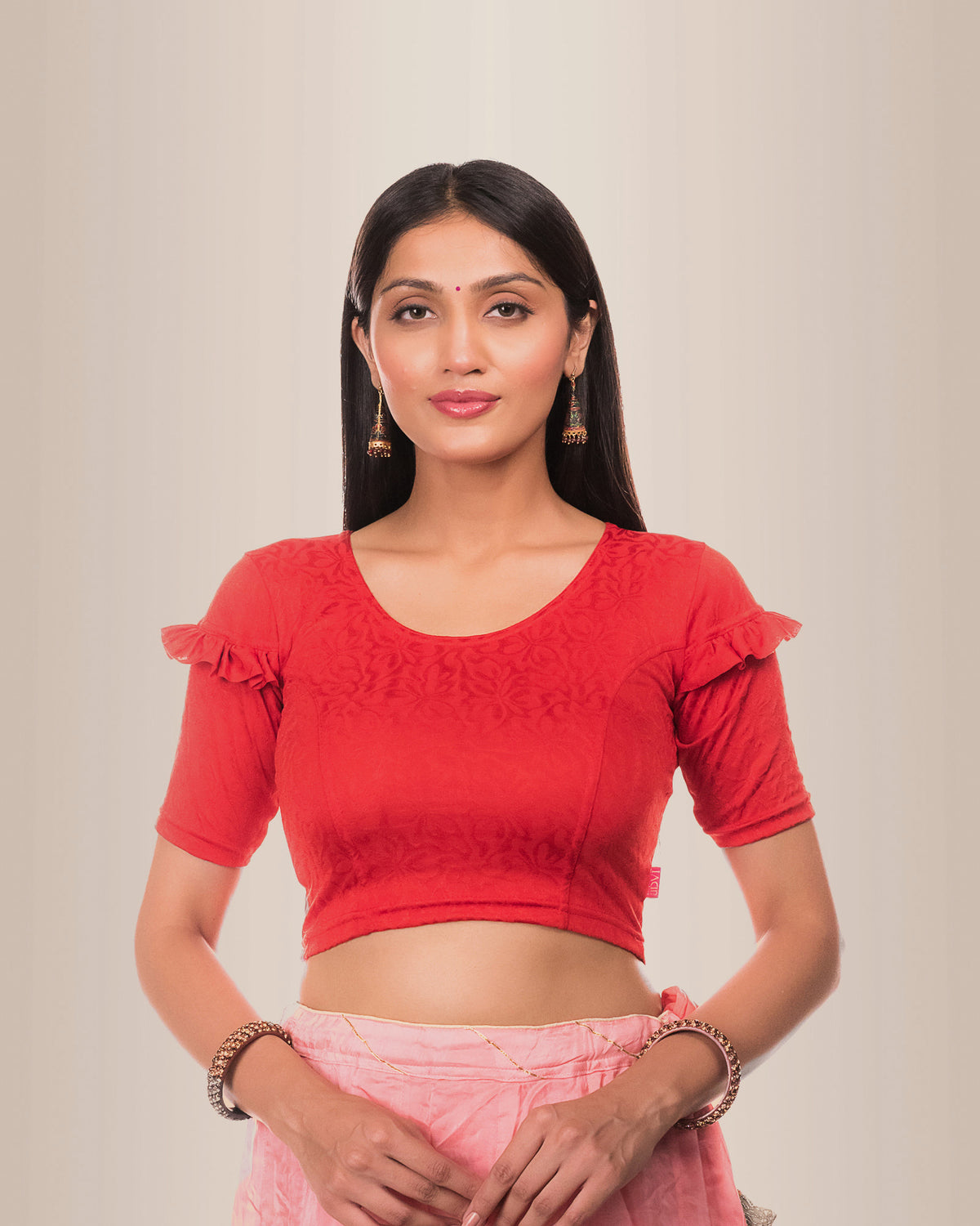 Mohini Dark Red Ruffle Sleeves and Back Stretchable Slip On Blouse by Advi