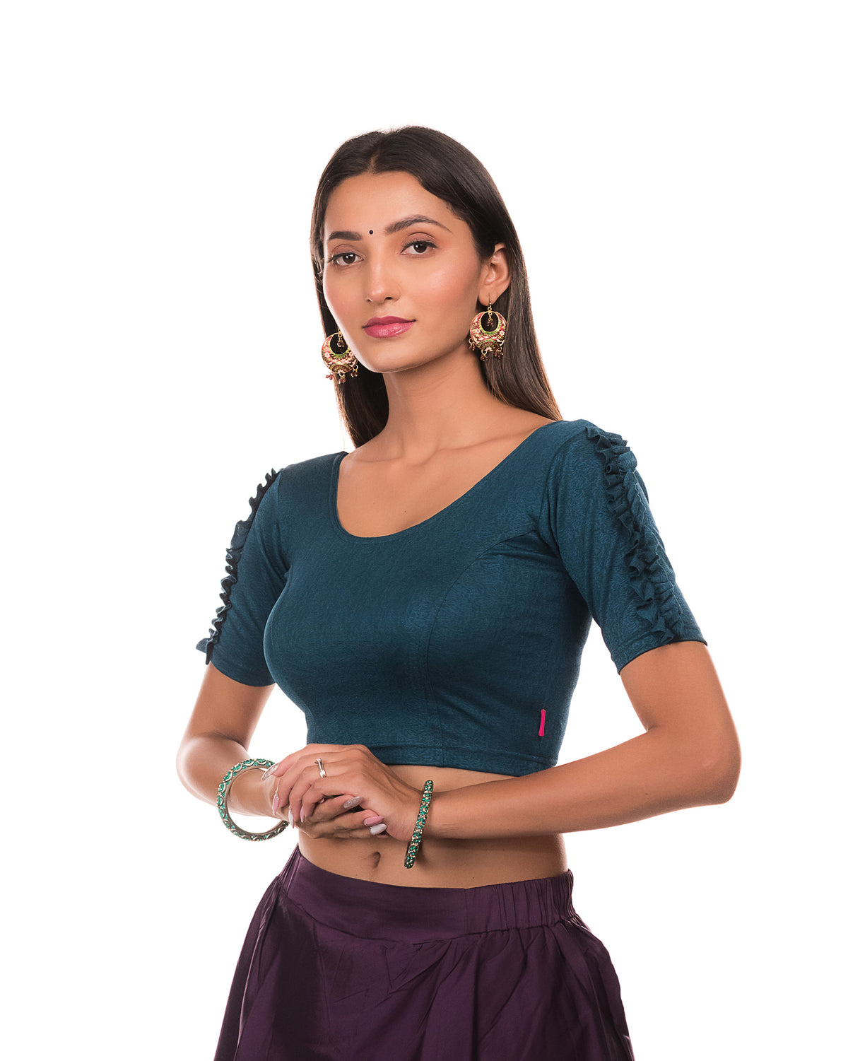 Mirari Peacock Ruffle sleeves and back Stretchable Blouse by Advi