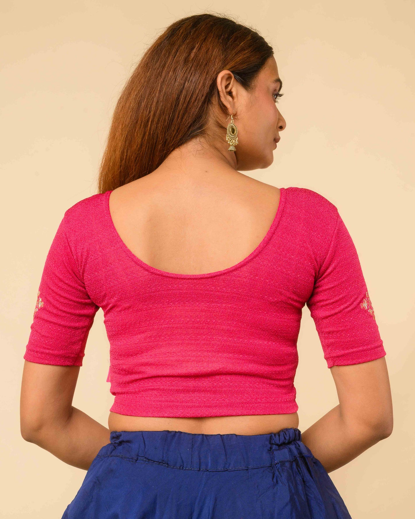 Vajra Rani Pink Bajuband Embroidery Work Stretchable Saree Blouse