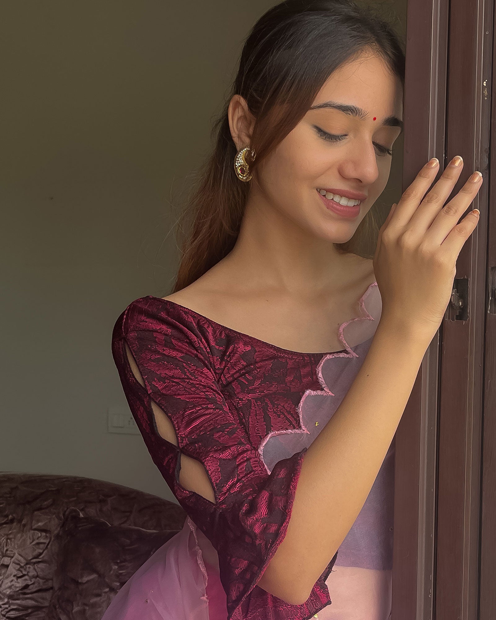 Slit Sleeves Blouse Design Taani Two Tone Pink Fancy Sleeve