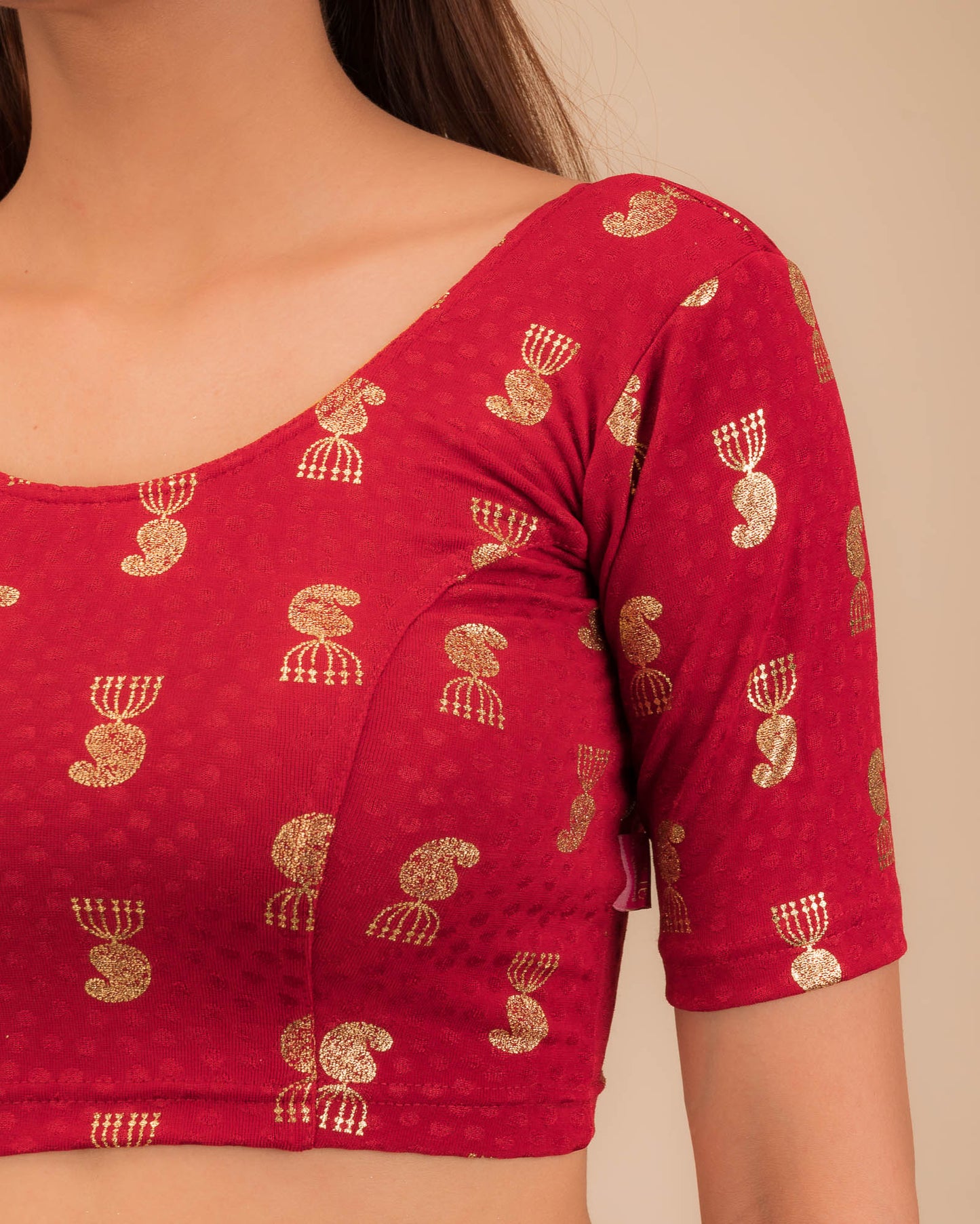 Jhumki Maroon Jhumki Buti Metallic Jacquard Stretchable Blouse by Advi