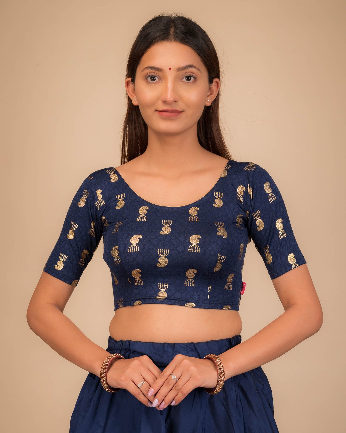 Jhumki Navy Gold Foil Jacquard Blouse with Jhumki Buti by Advi