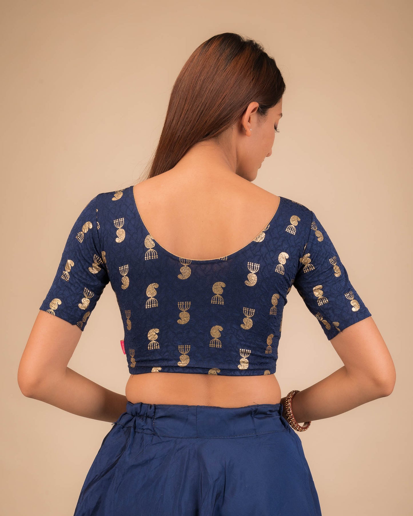 Jhumki Navy Gold Foil Jacquard Blouse with Jhumki Buti by Advi