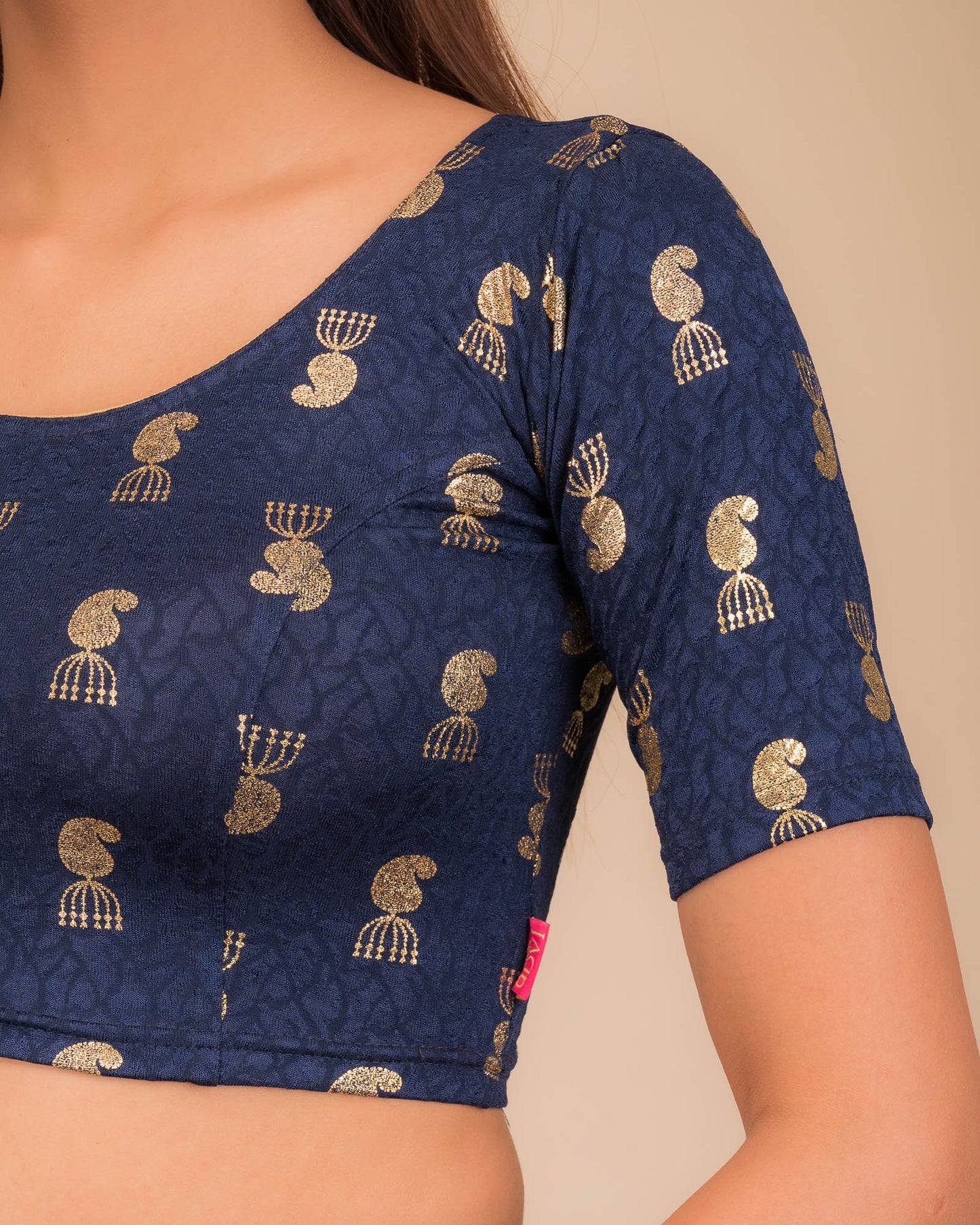 Jhumki Navy Gold Foil Jacquard Blouse with Jhumki Buti by Advi