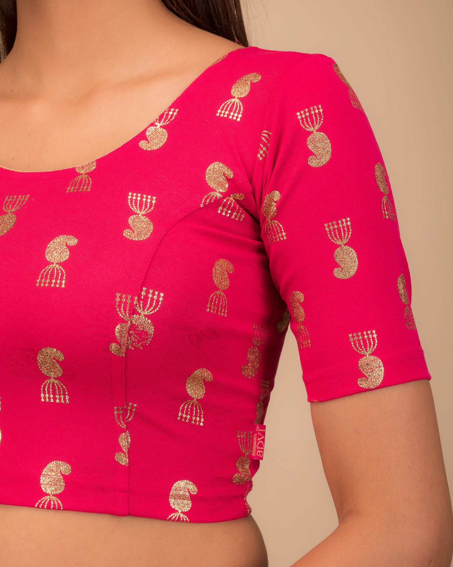 Jhumki Rani Jhumki Gold Foil Print Elbow Sleeve Stretchable Blouse by Advi