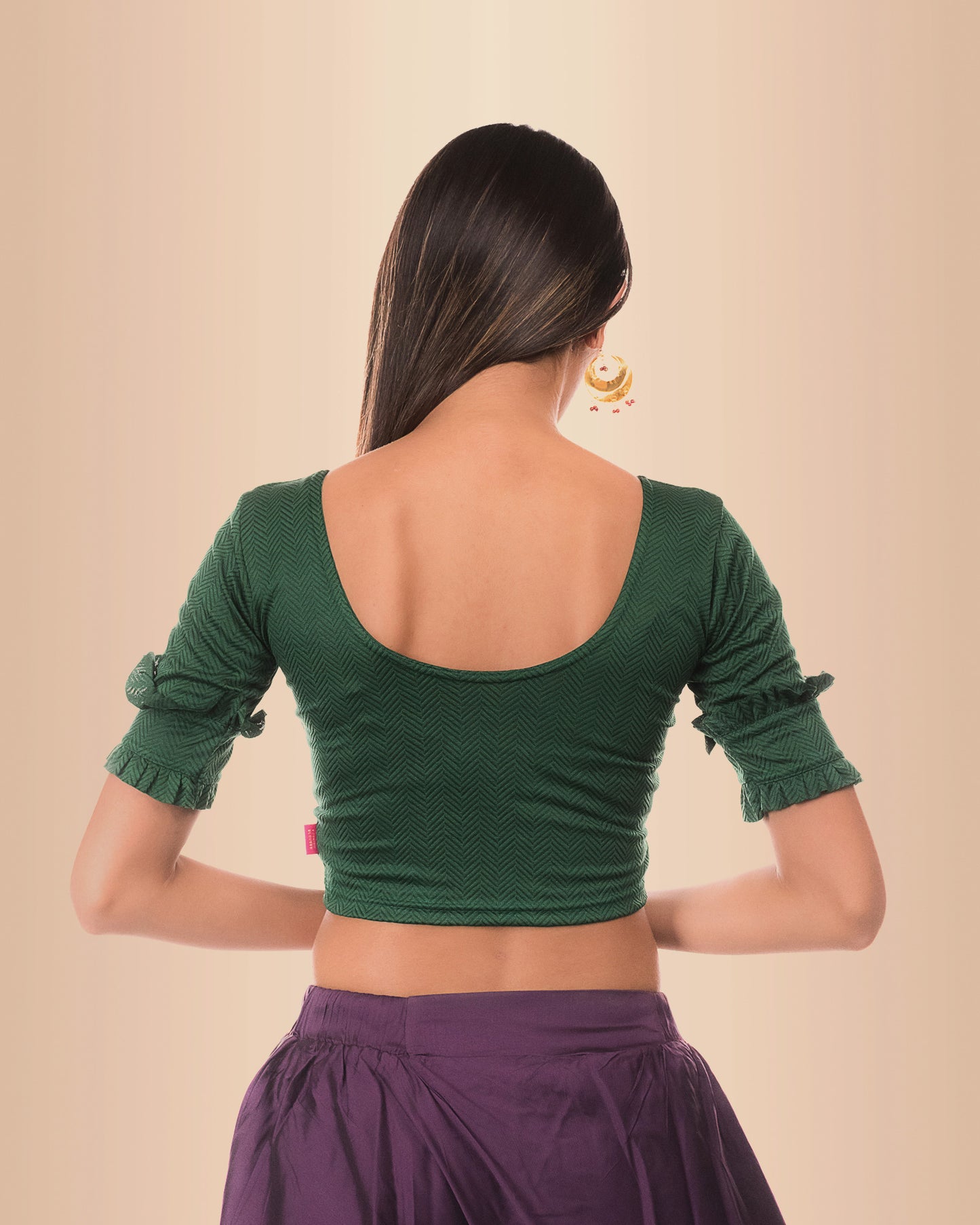 Shehnaaz Rama Green Jacquard Self Design Double Frill Elbow Sleeve Blouse by Advi