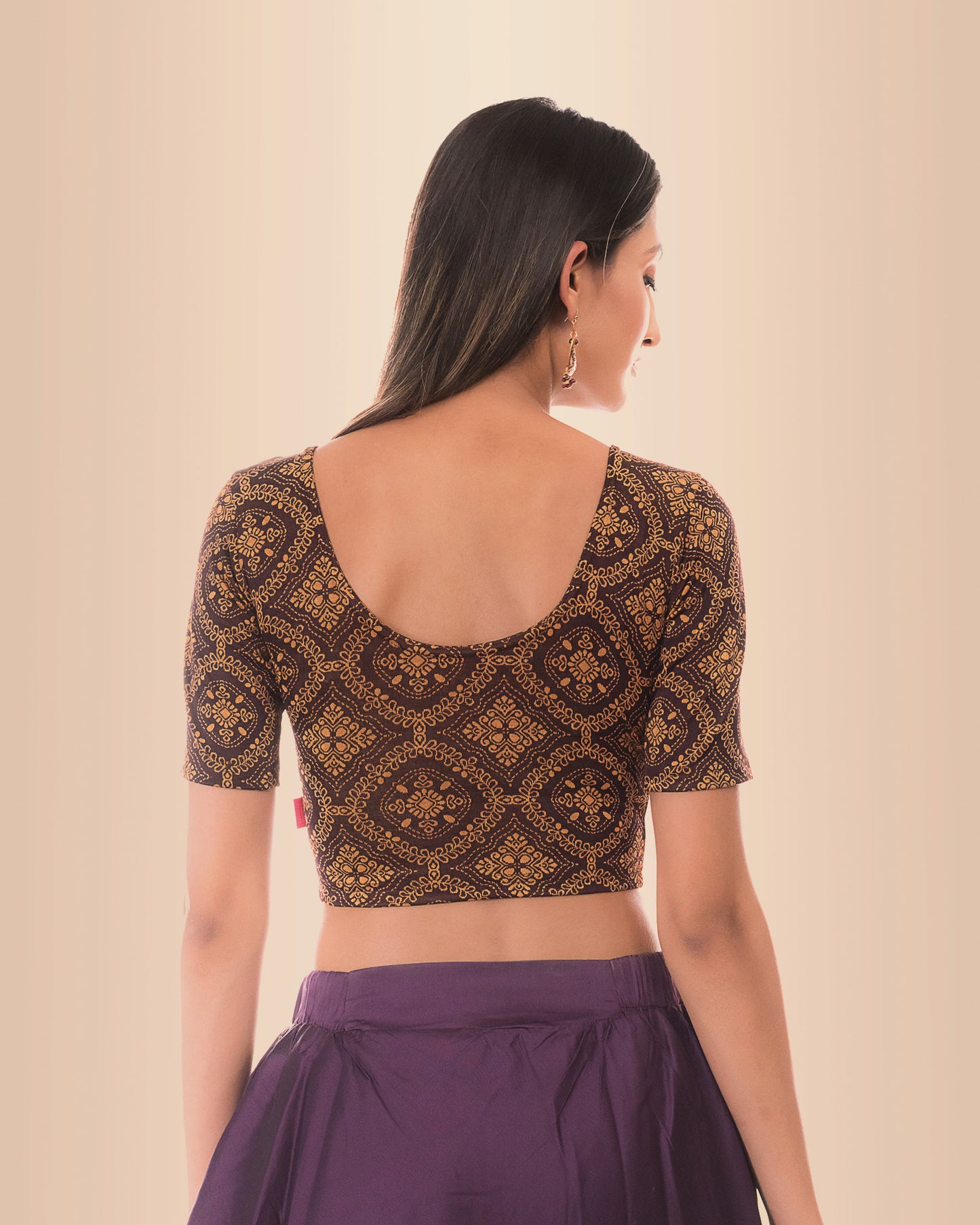 Khwaab Coffee Jacquard Chikankari Slip On Stretchable Blouse by Advi