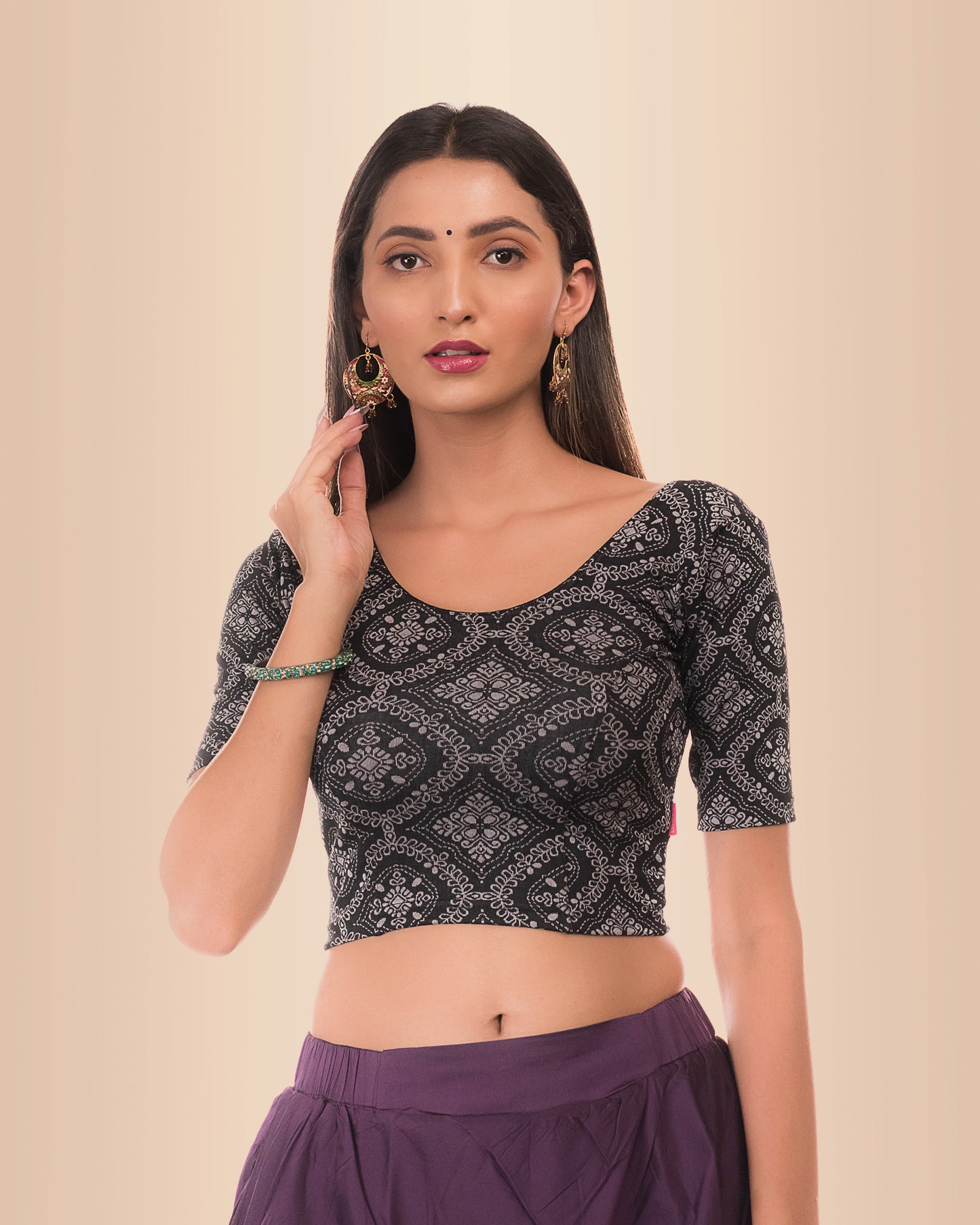 Khwaab Black Self Jacquard Chikankari Embellished Blouse by Advi