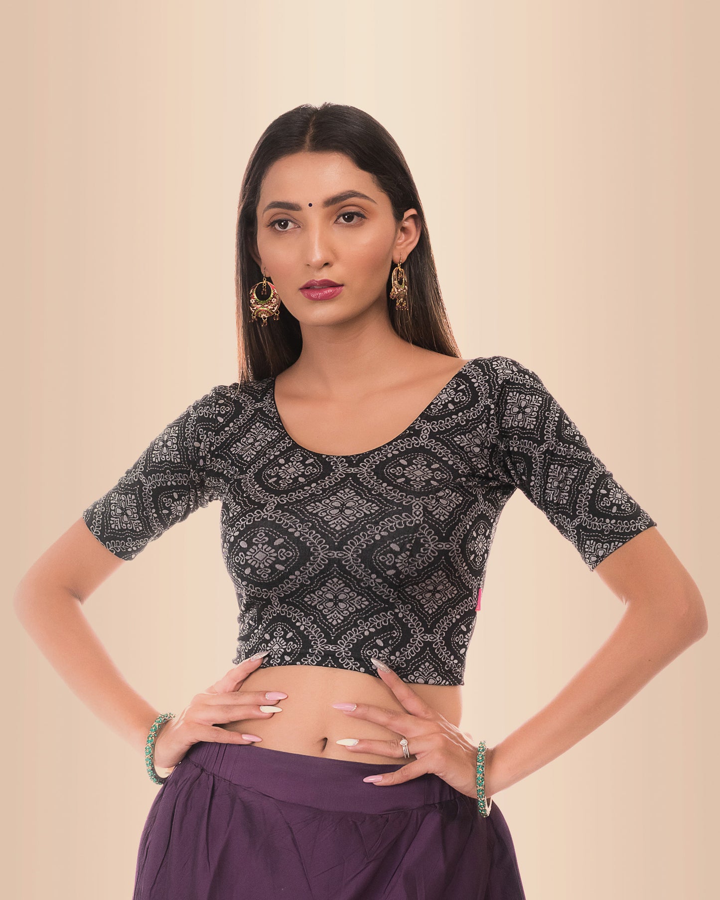 Khwaab Black Self Jacquard Chikankari Embellished Blouse by Advi