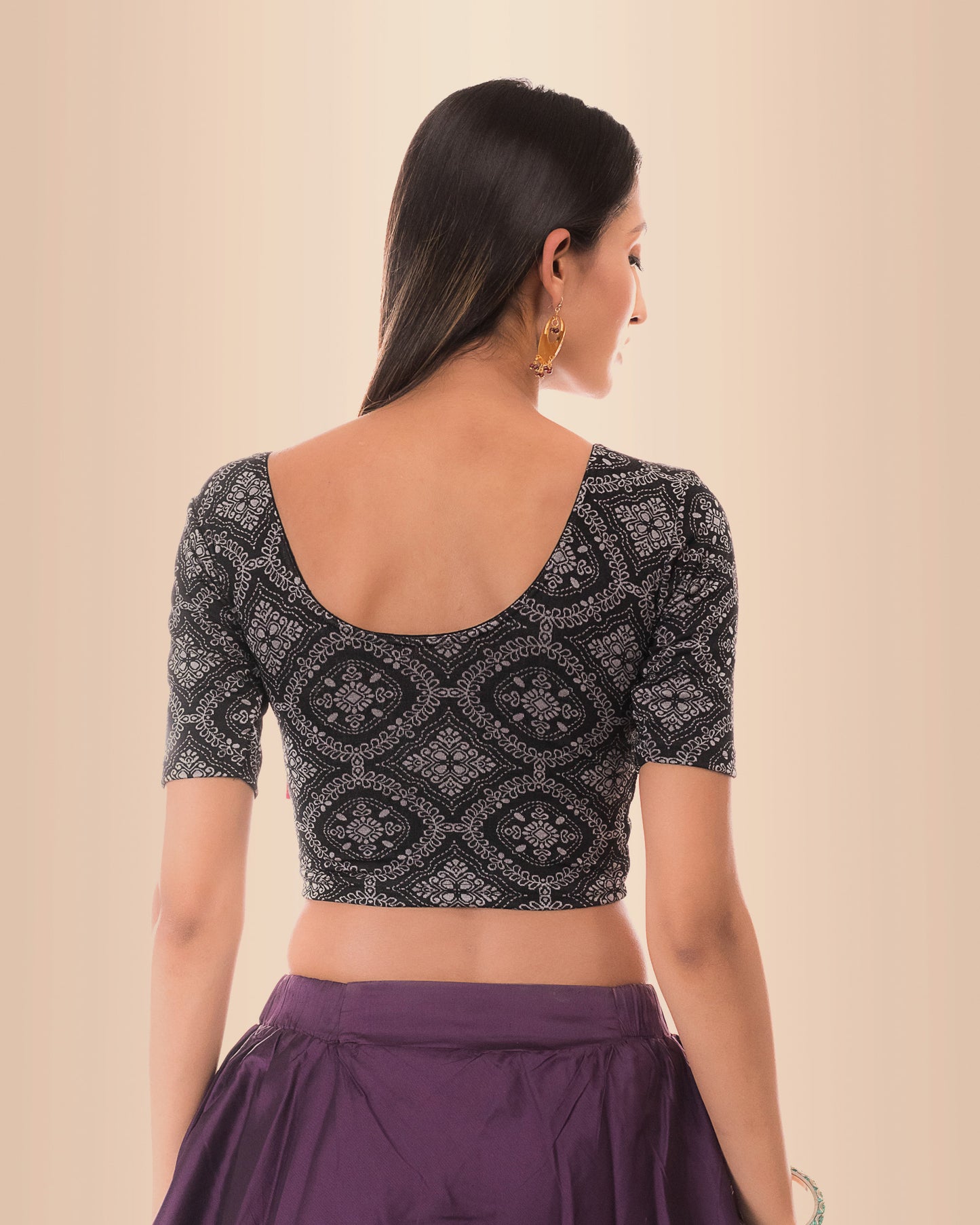 Khwaab Black Self Jacquard Chikankari Embellished Blouse by Advi