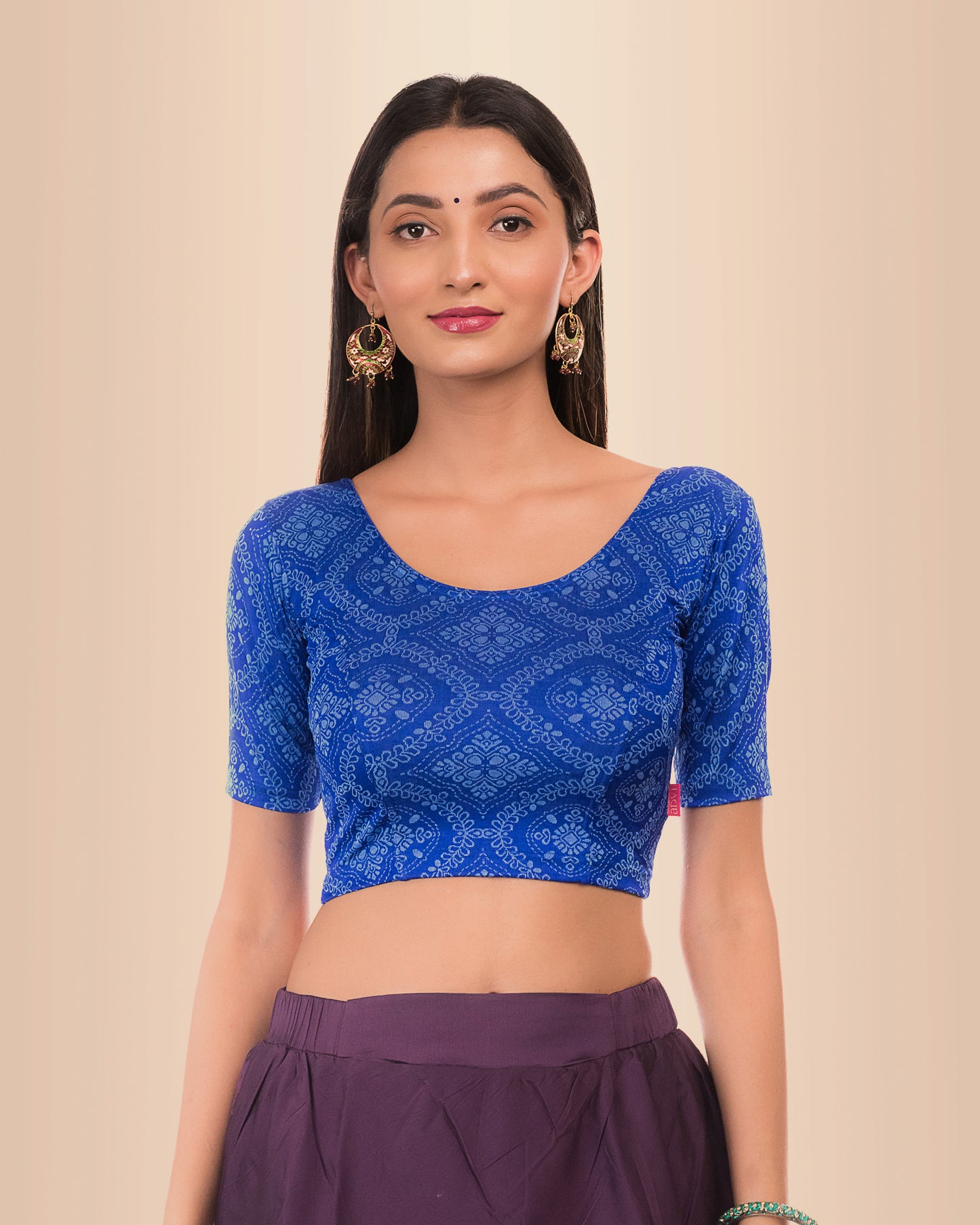 Khwaab Royal Blue Two Tone Chikankari Boat Neck Jacquard Blouse Advi