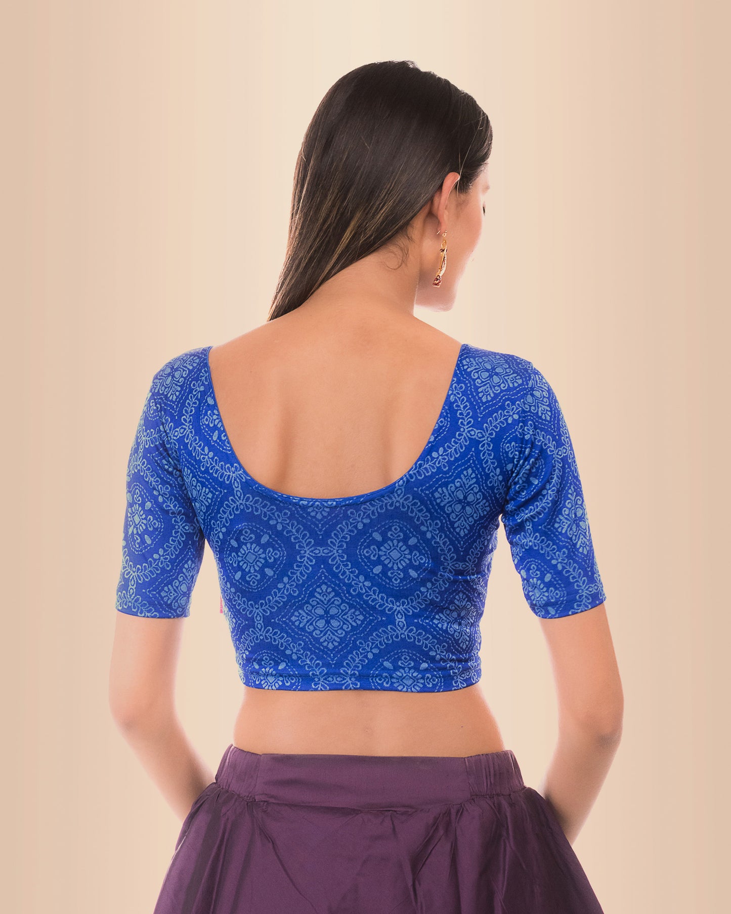 Khwaab Royal Blue Two Tone Chikankari Boat Neck Jacquard Blouse Advi