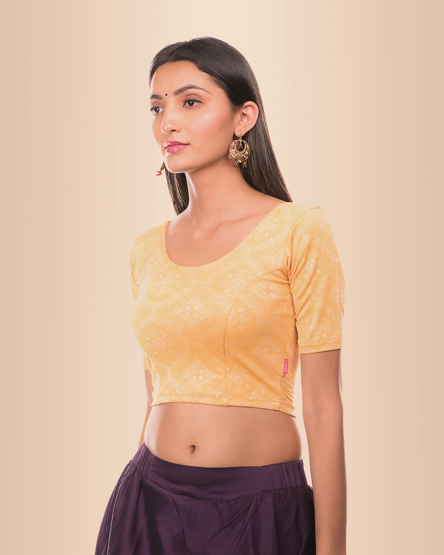 Khwaab Mustard Chikankari Elbow Sleeve Slip On Jacquard Blouse by Advi