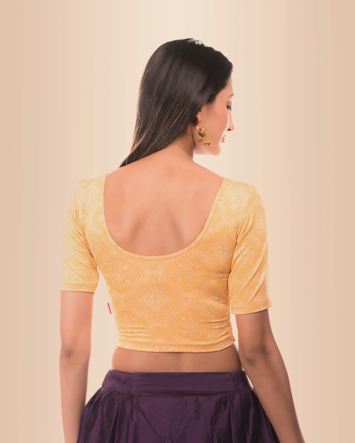 Khwaab Mustard Chikankari Elbow Sleeve Slip On Jacquard Blouse by Advi