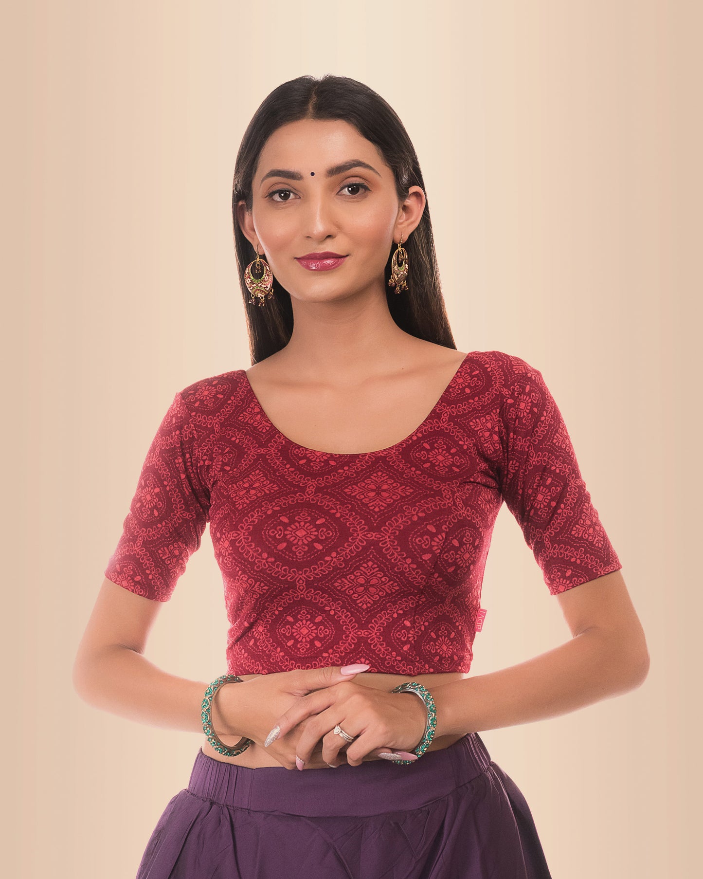 Khwaab Maroon Two Tone Jacquard Chikankari Blouse with Boat Neck by Advi
