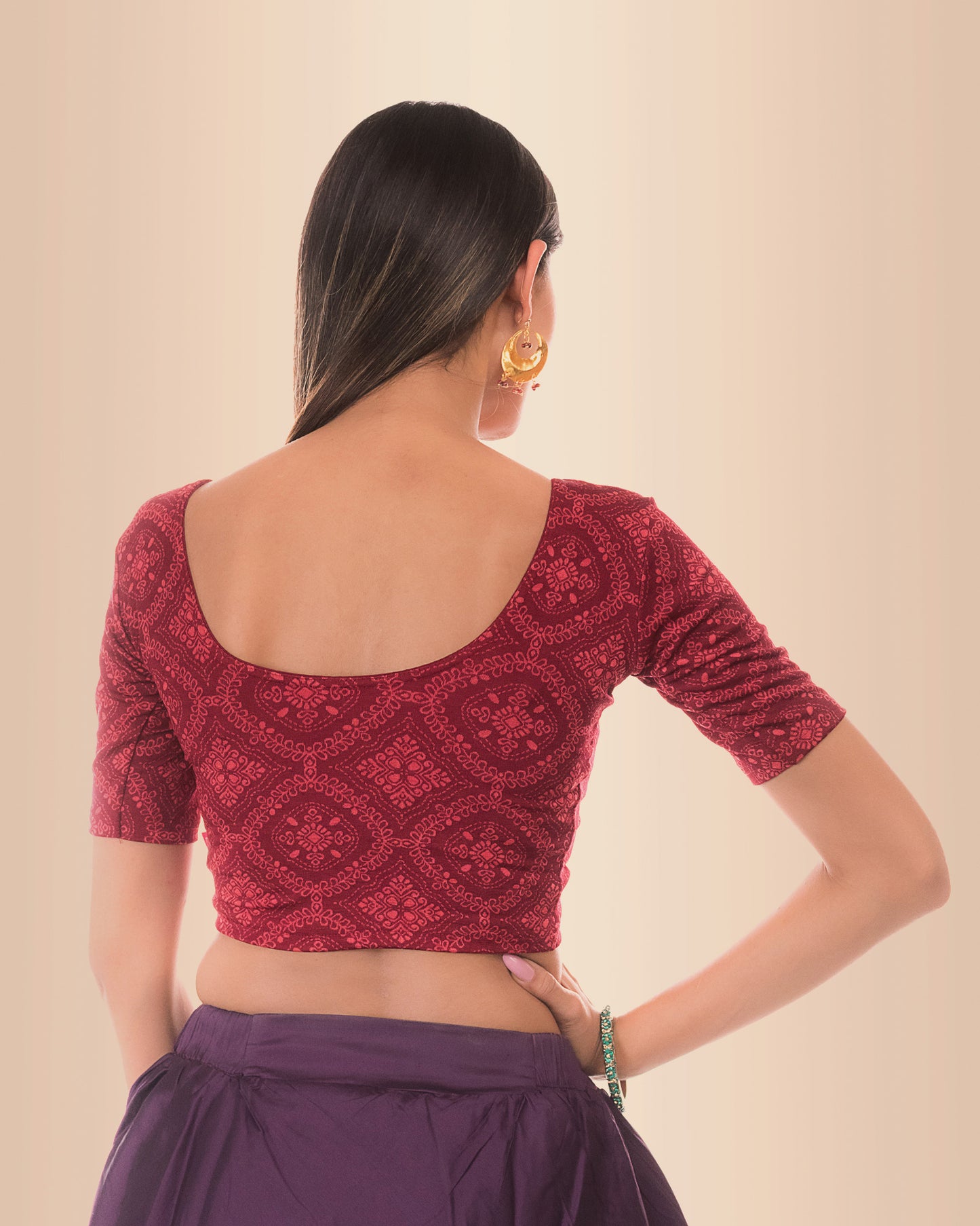 Khwaab Maroon Two Tone Jacquard Chikankari Blouse with Boat Neck by Advi