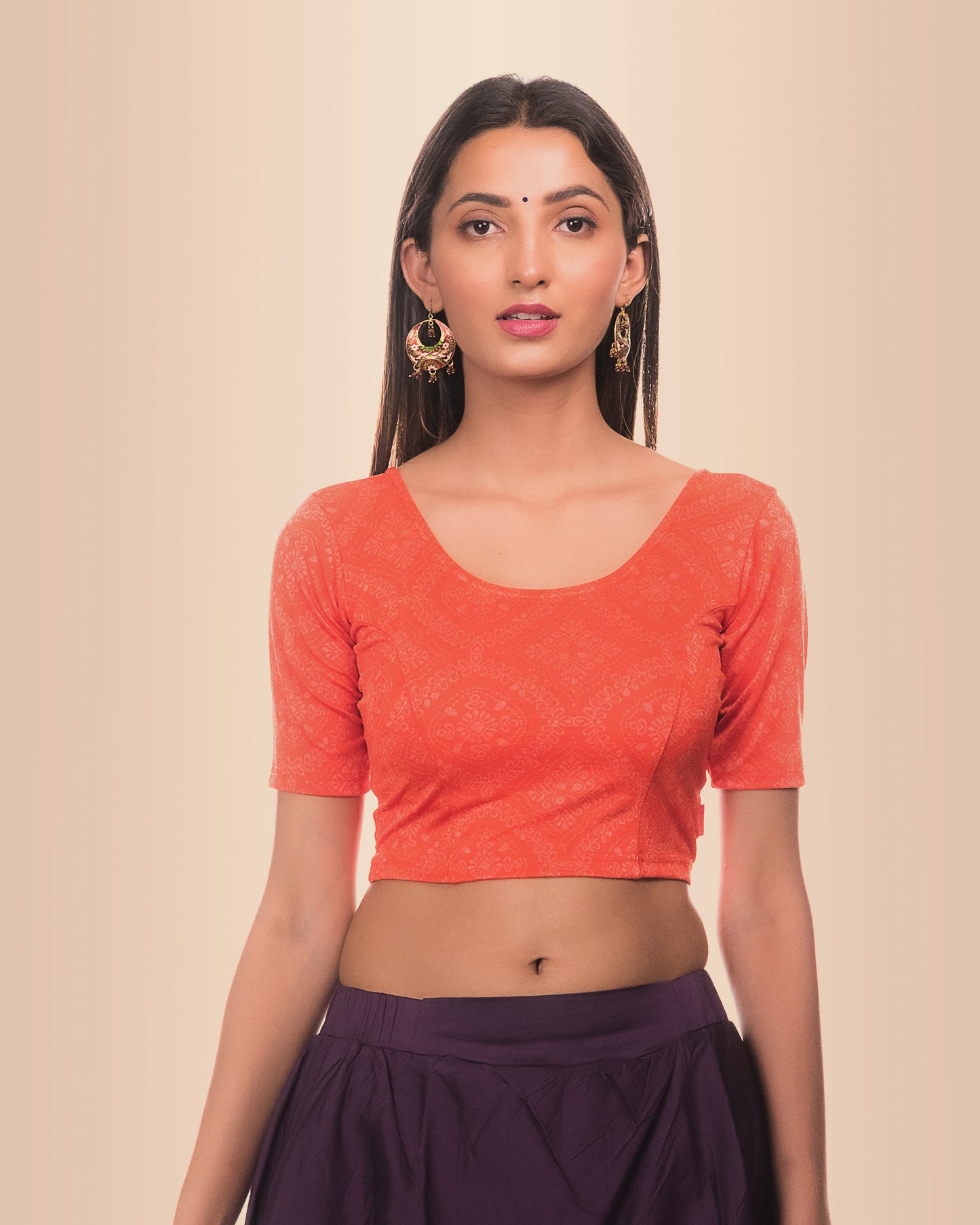 Khwaab Orange Embellished Chikankari Jacquard Stretch Blouse by Advi