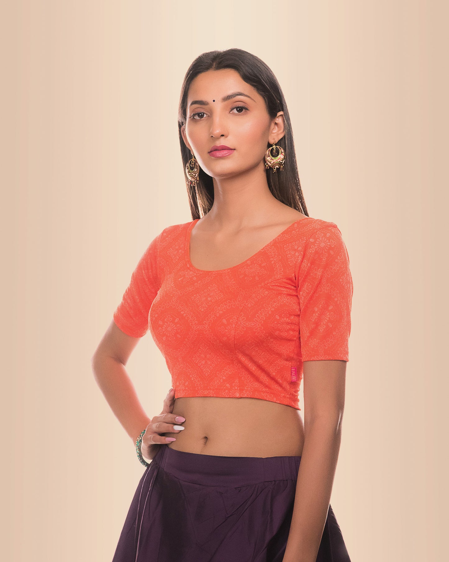 Khwaab Orange Embellished Chikankari Jacquard Stretch Blouse by Advi