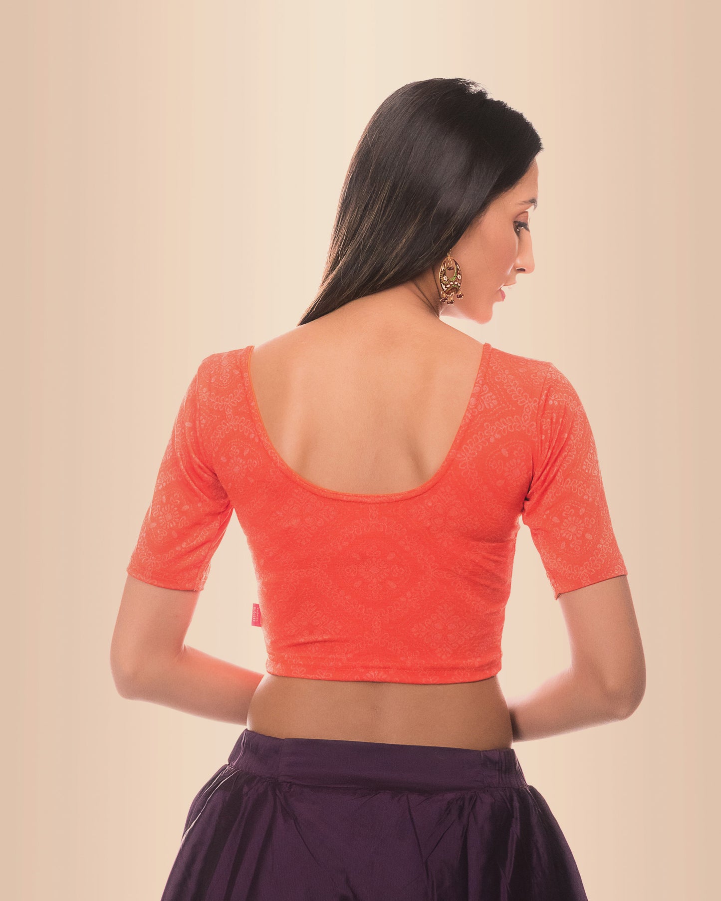 Khwaab Orange Embellished Chikankari Jacquard Stretch Blouse by Advi