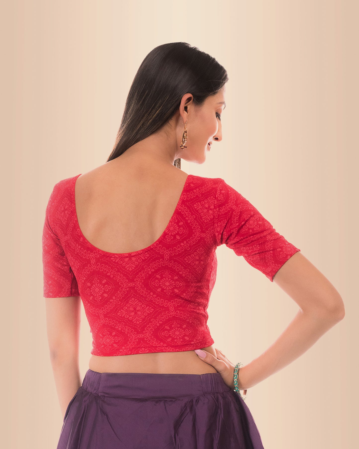 Khwaab Red Chikankari Jacquard Elbow Sleeve Stretchable Blouse by Advi