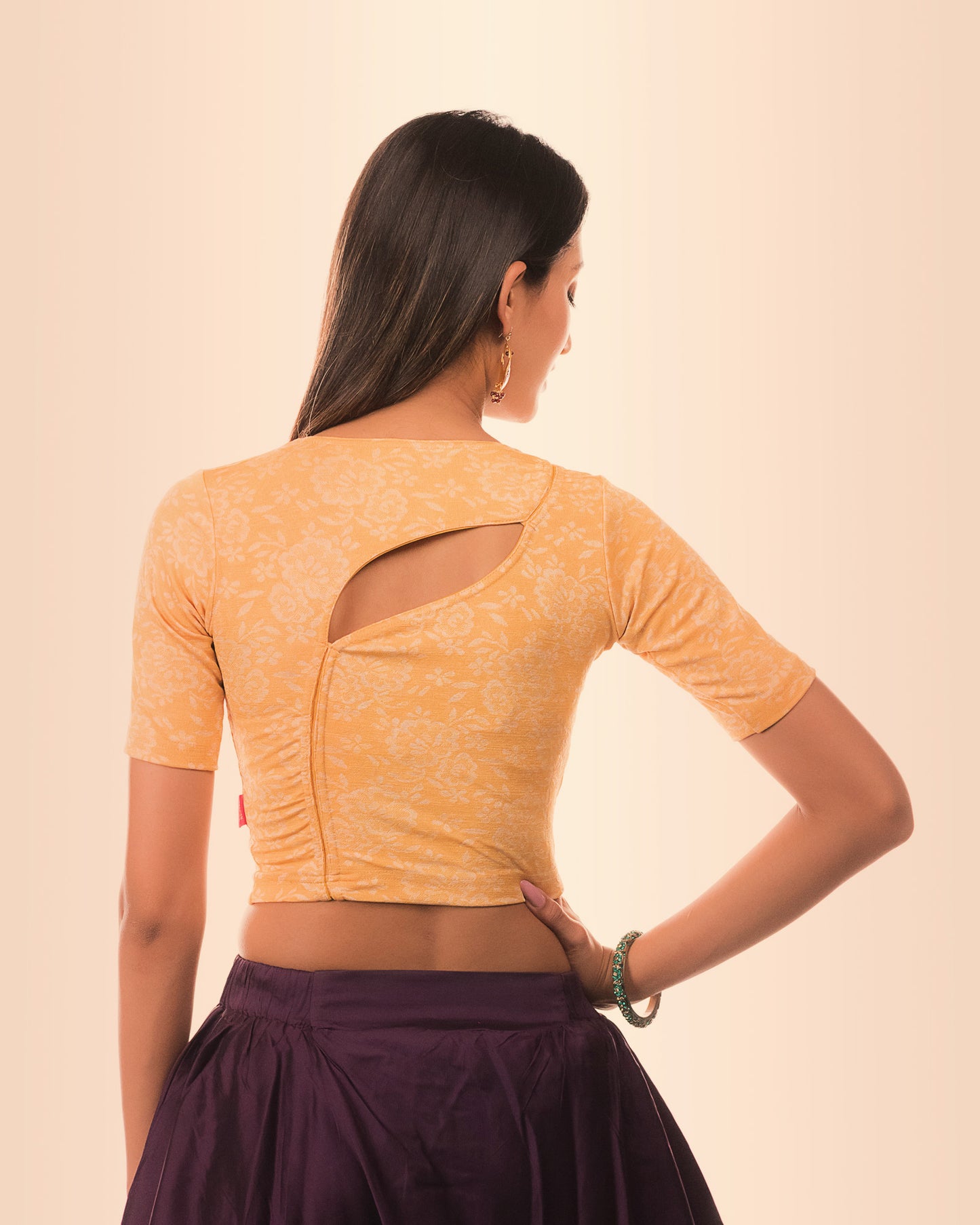 Ambreen Beige Jacquard Blouse with Frill and Fancy Back Cut Advi