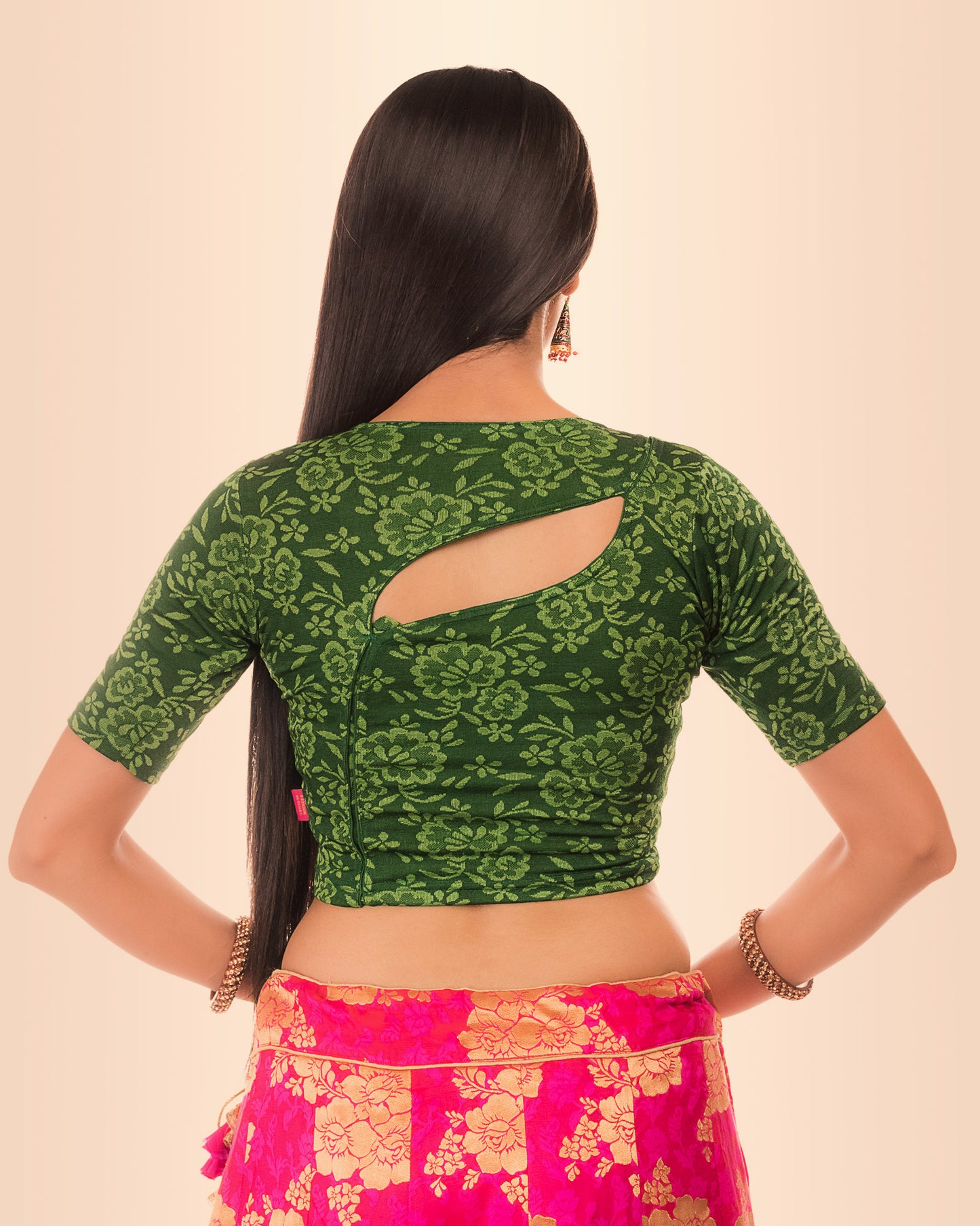 Ambreen Green Jacquard Slip On Blouse with Designer Back Cut Advi