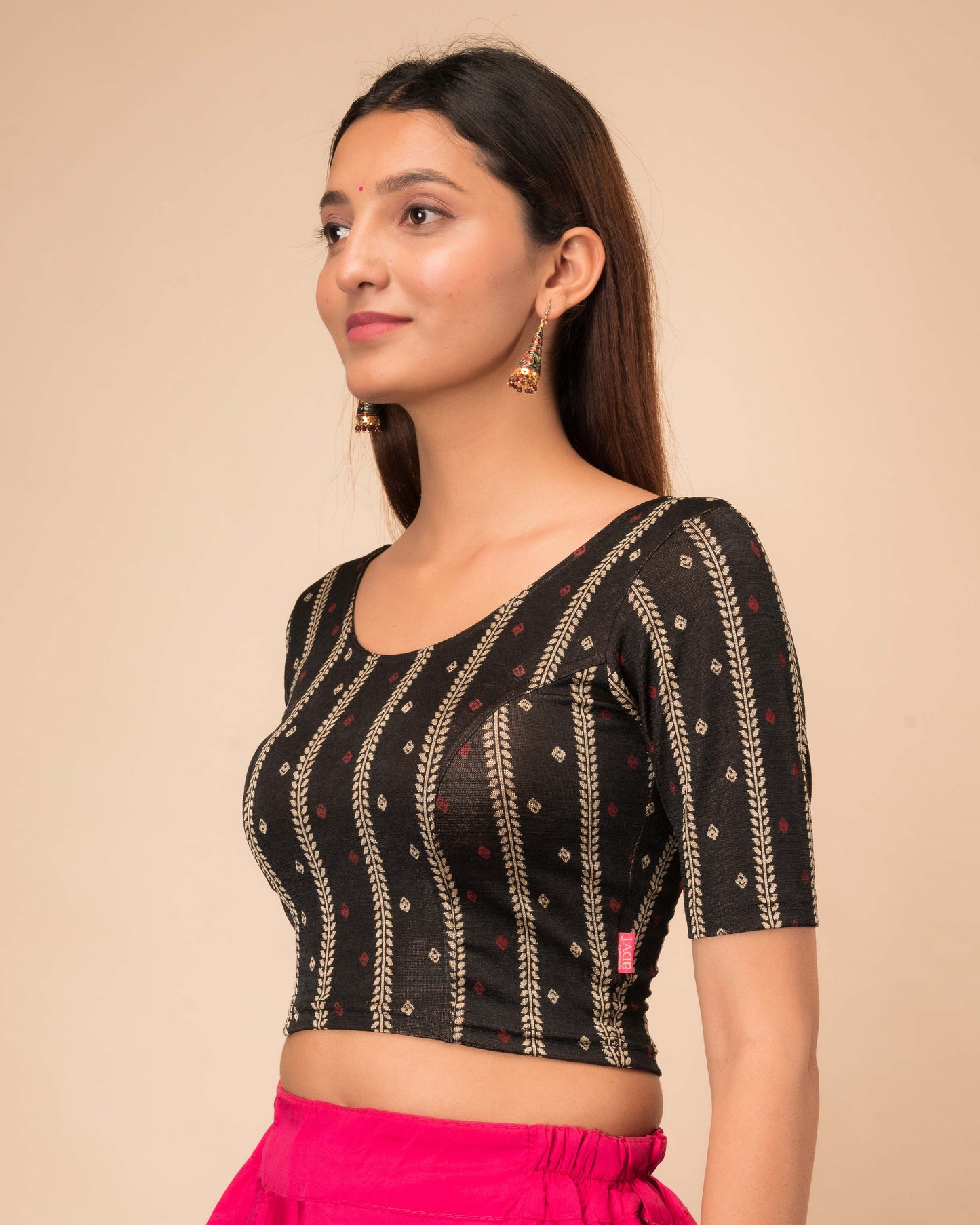 Mehreen Black Leheriya Stripe Jacquard Blouse with Frills by Advi