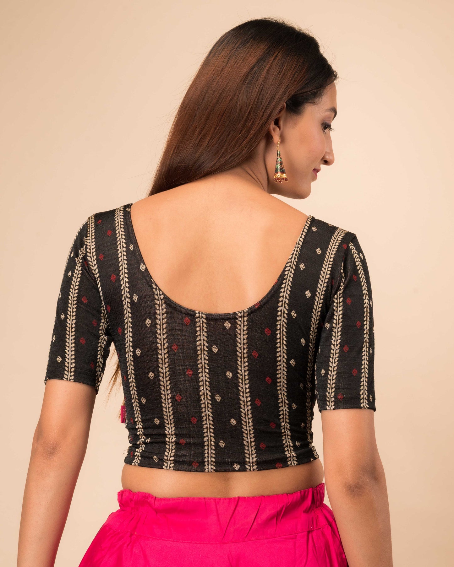 Mehreen Black Leheriya Stripe Jacquard Blouse with Frills by Advi