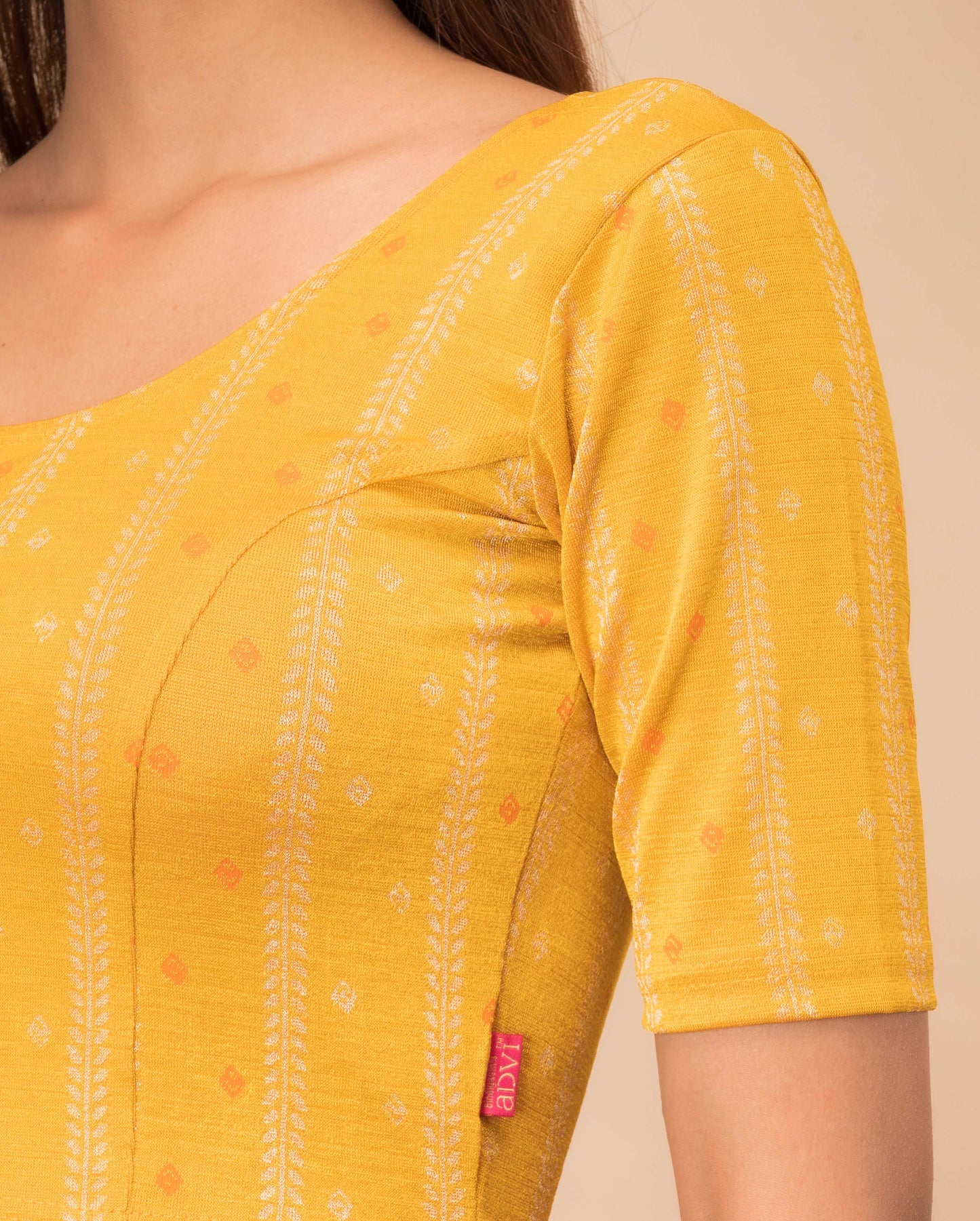Mehreen Yellow Multicolor Stripes Jacquard Blouse with Frill by Advi