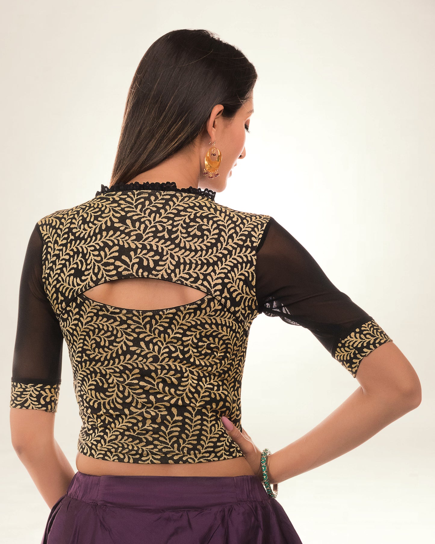 Kaya Beige Lace Collar High Back Jacquard Blouse by Advi