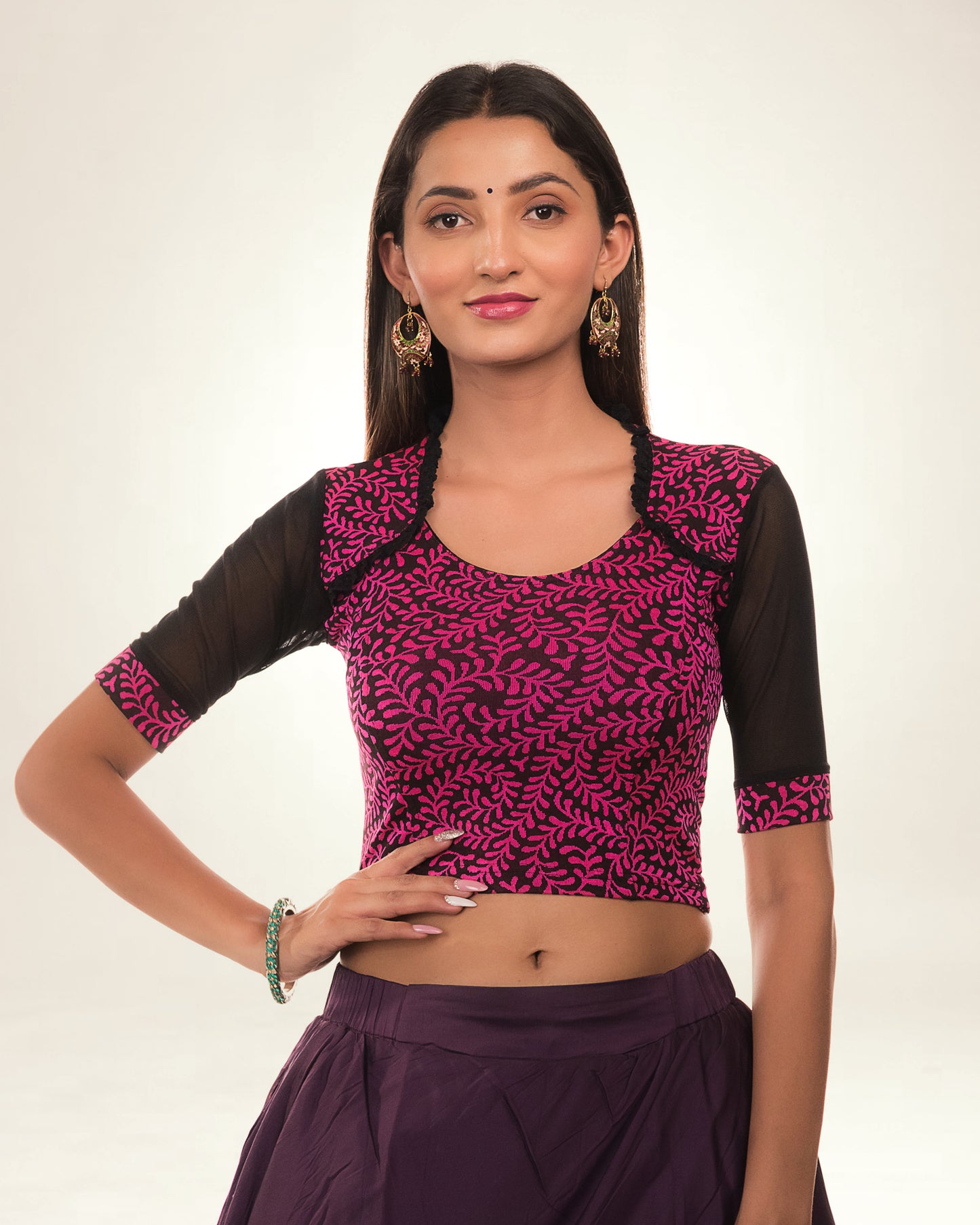 Kaya Pink High Neck Lace Collar Jacquard Blouse by Advi