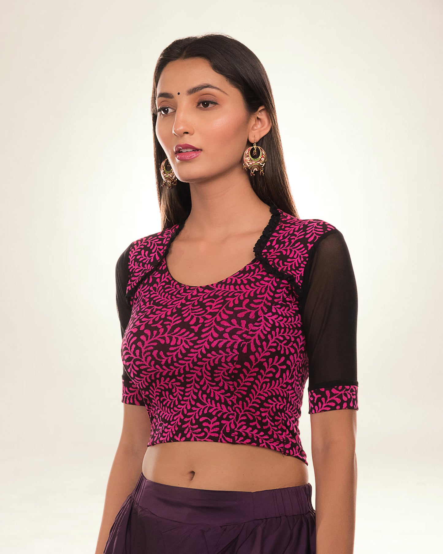 Kaya Pink High Neck Lace Collar Jacquard Blouse by Advi