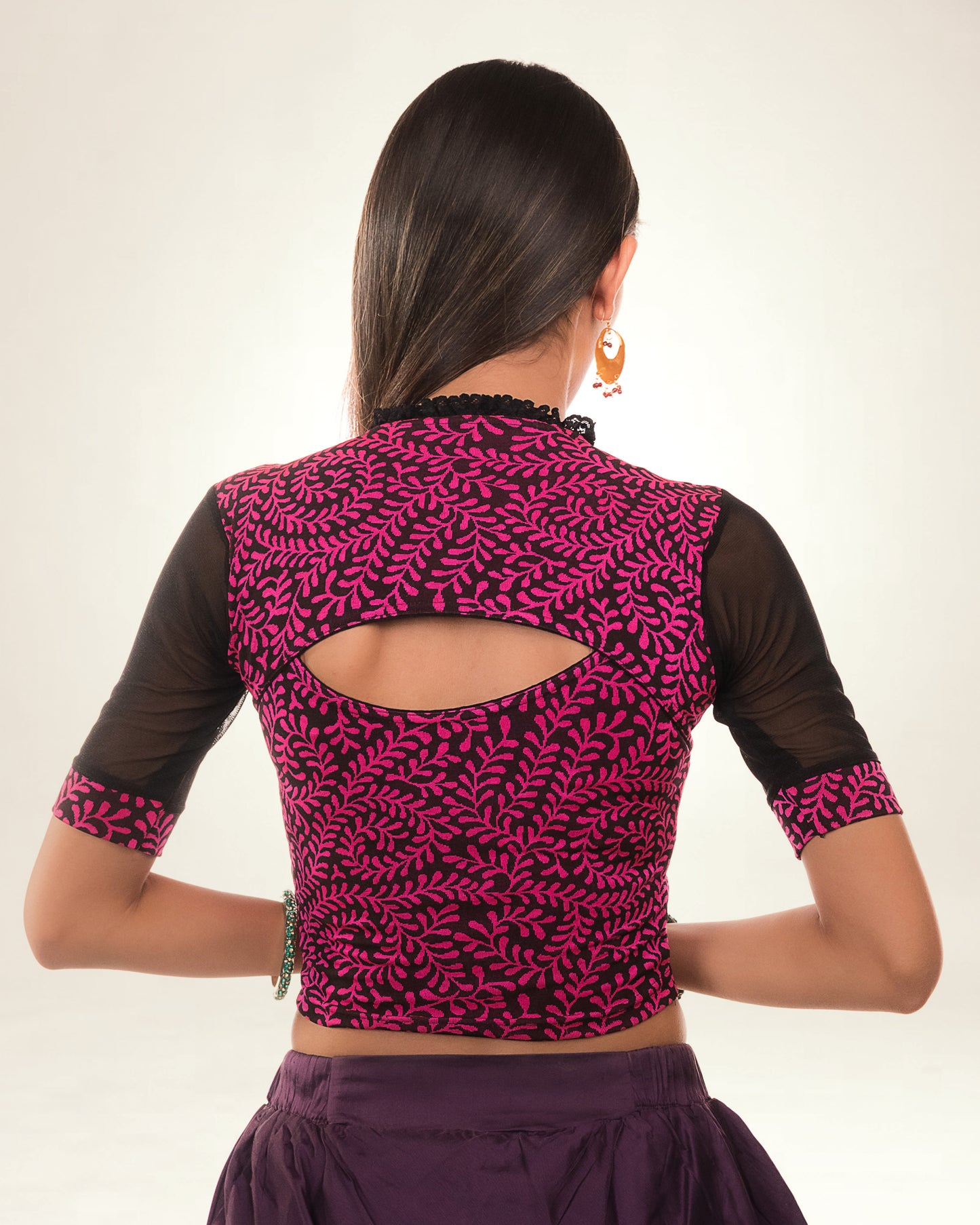 Kaya Pink High Neck Lace Collar Jacquard Blouse by Advi