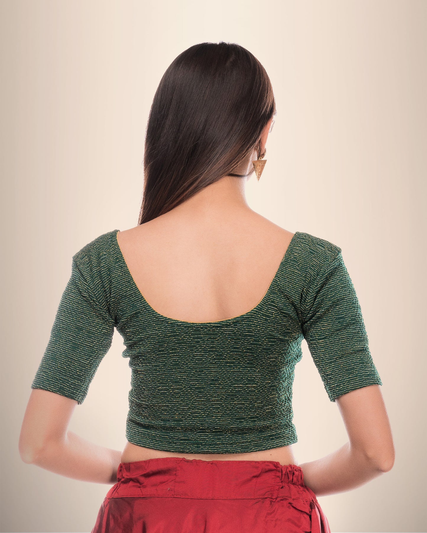 Urvi Green Zari Jacquard Blouse with Stretchable Fit and Metallic Shine