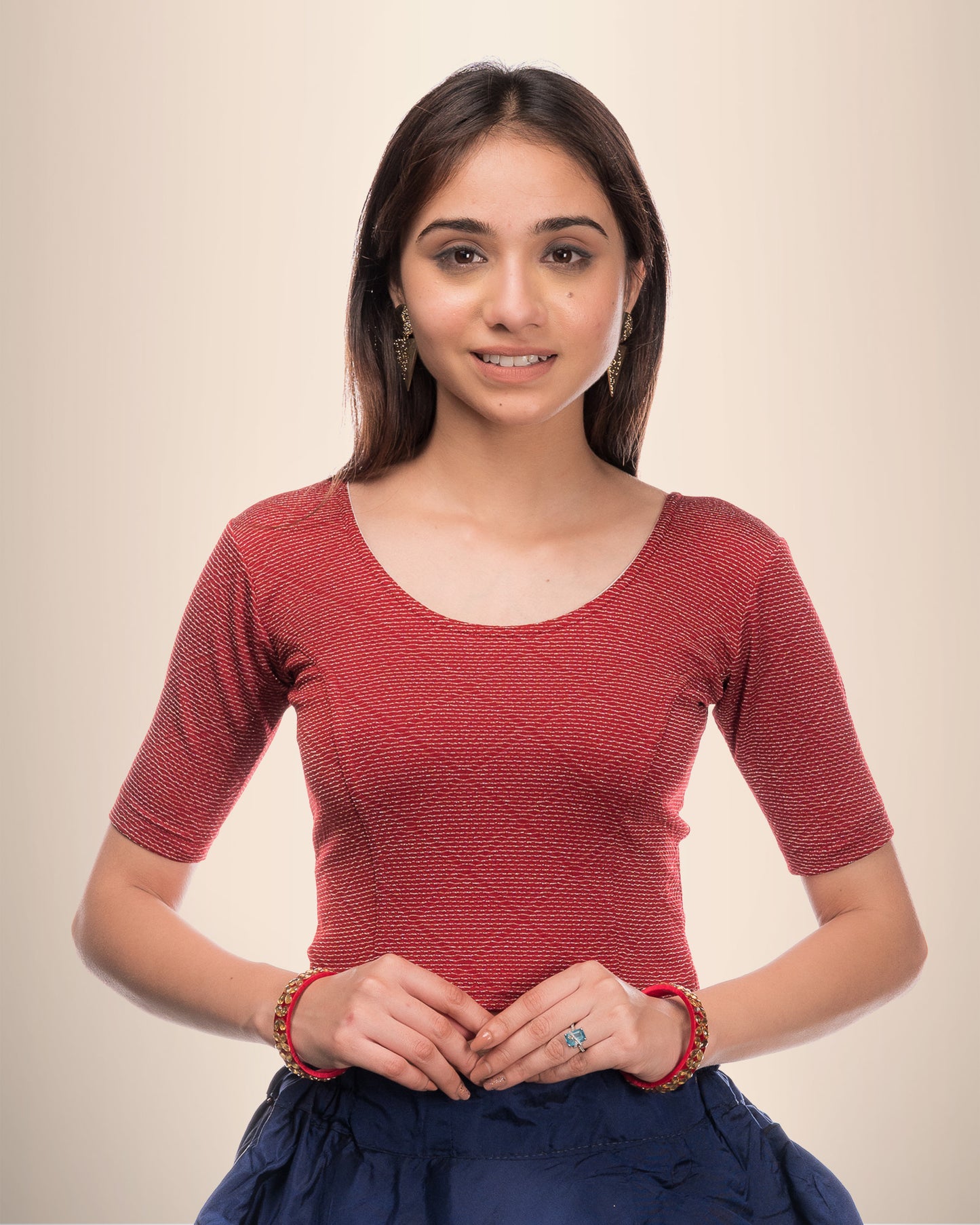 Urvi Maroon Self Zari Metallic Jacquard Blouse with Elbow Sleeves Advi