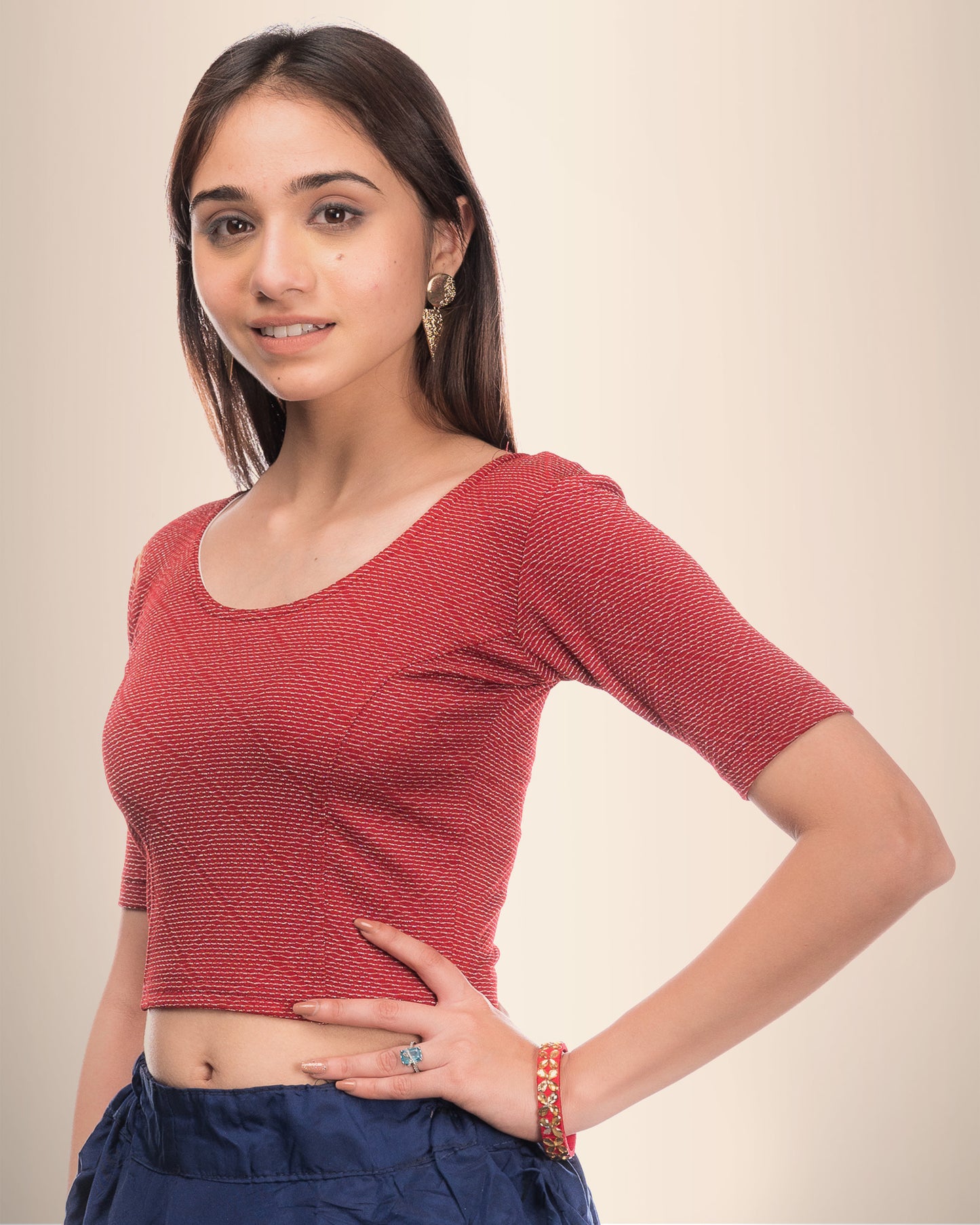 Urvi Maroon Self Zari Metallic Jacquard Blouse with Elbow Sleeves Advi
