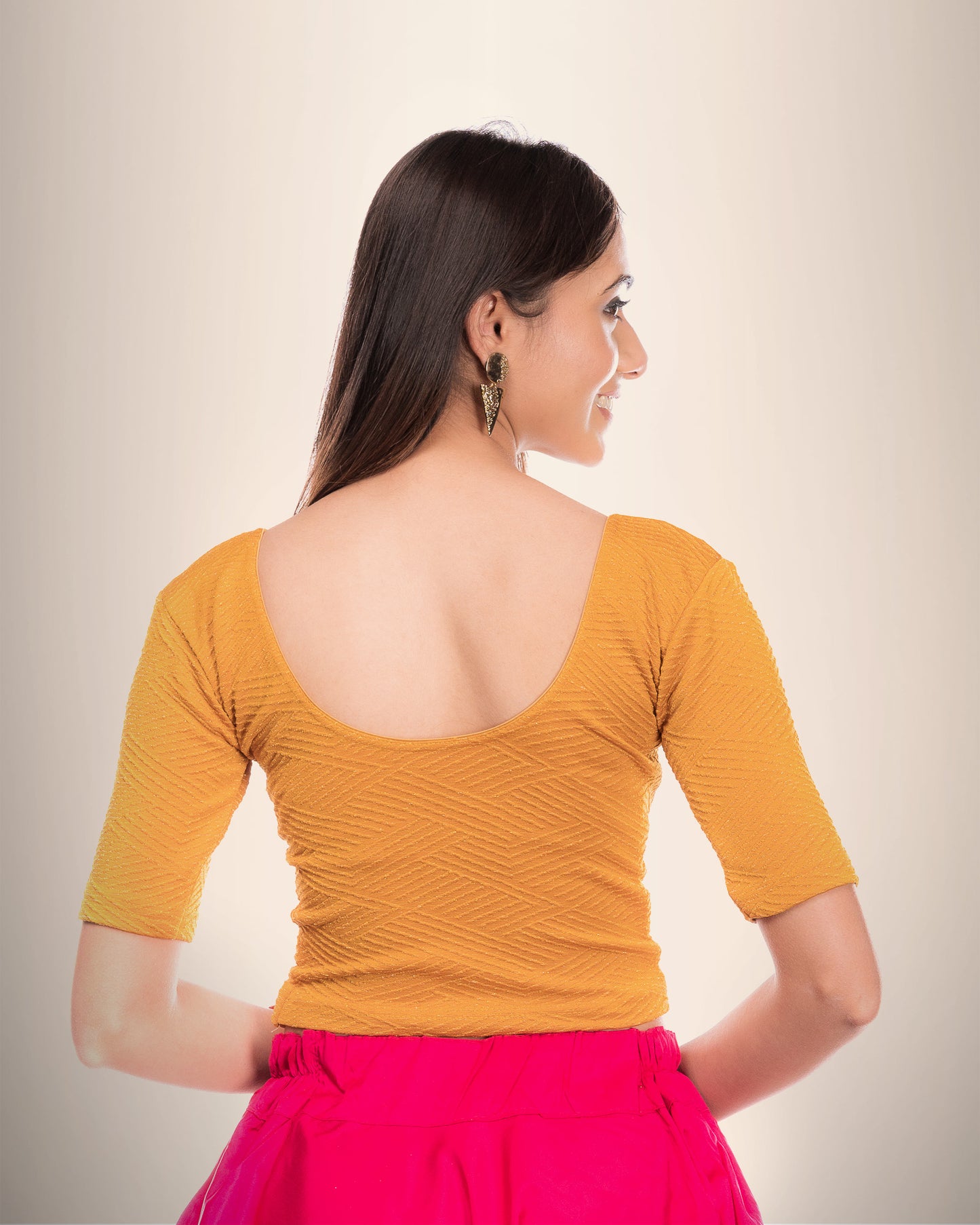 Urvi Mustard Blouse with Gold Zari and Stretchable Jacquard by Advi