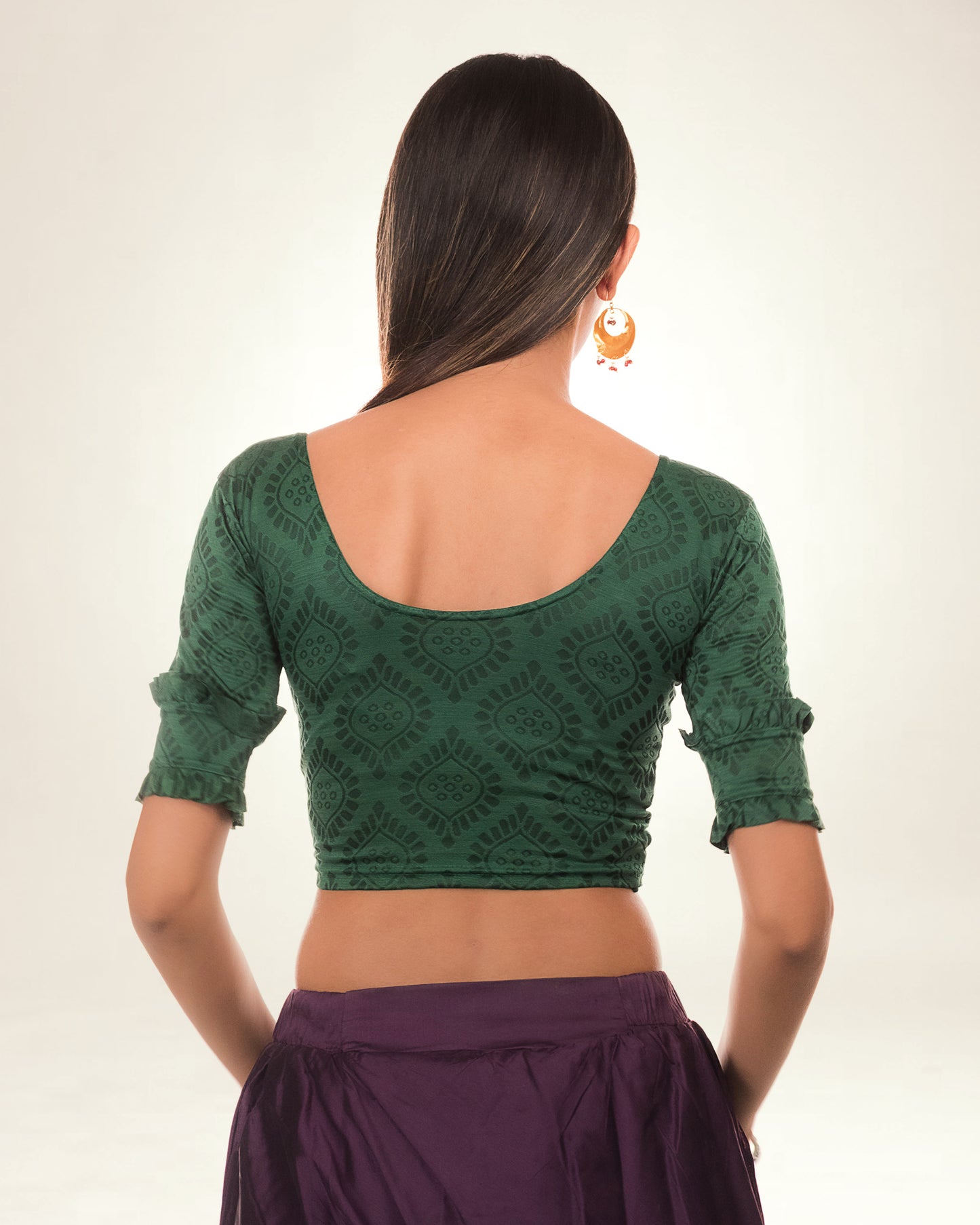 Shehzaadi Green Elbow Sleeve Blouse with Ruffle Detail by Advi