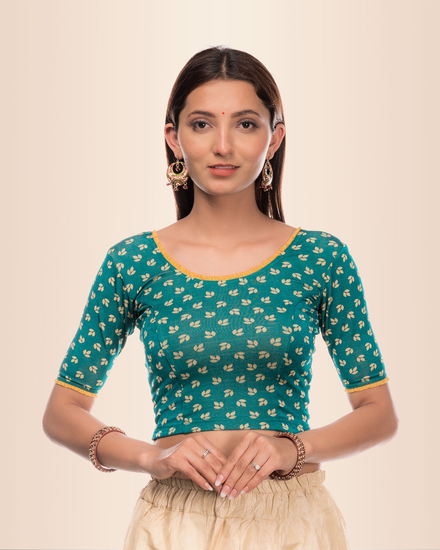 Kalee Rama Green Blouse with Frill Back and Slip-On Fit by Advi
