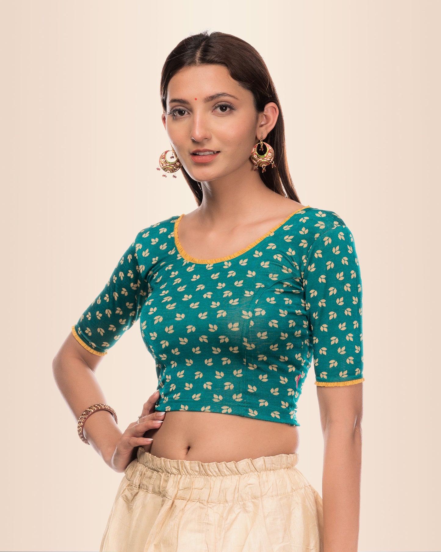 Kalee Rama Green Blouse with Frill Back and Slip-On Fit by Advi