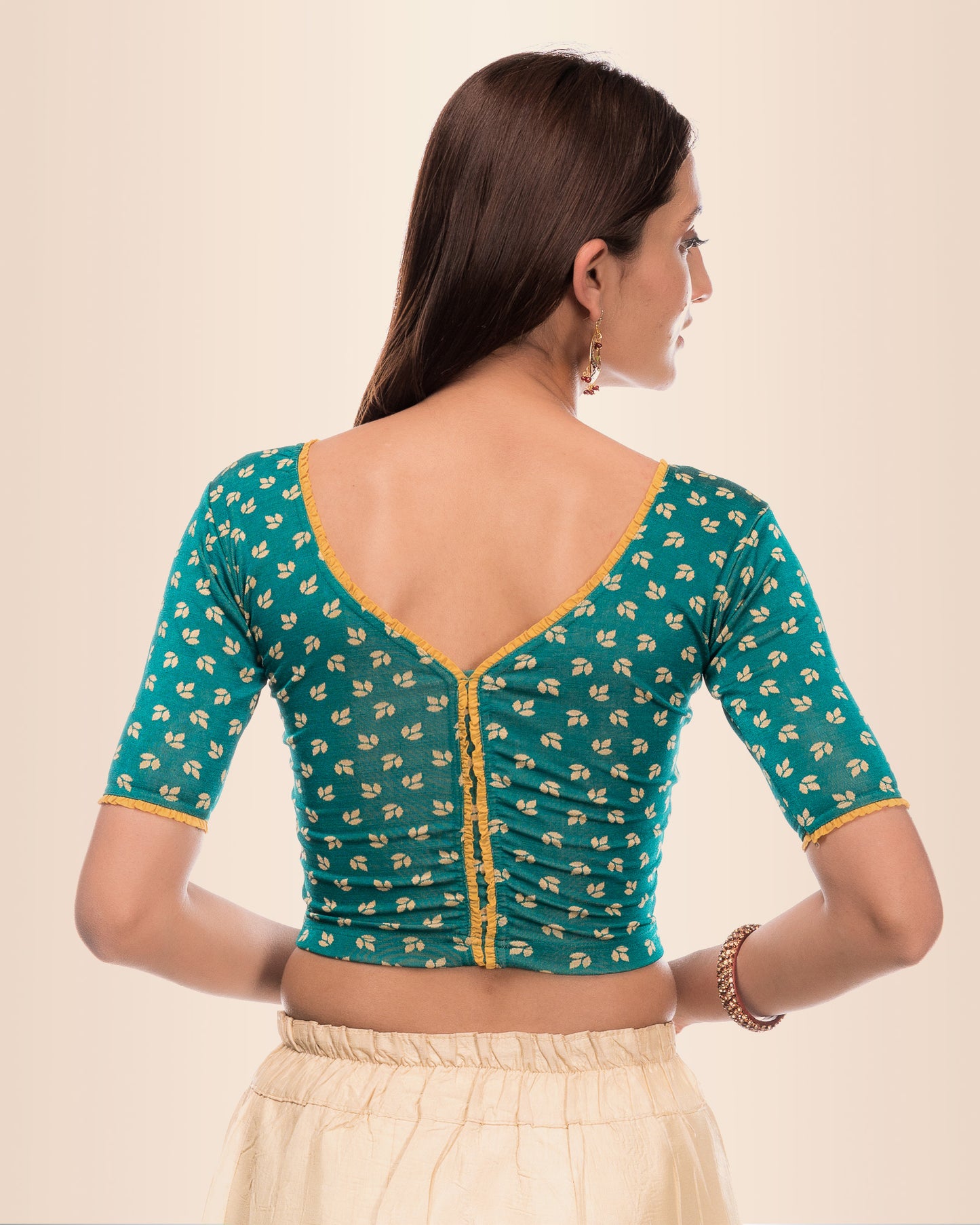 Kalee Rama Green Blouse with Frill Back and Slip-On Fit by Advi