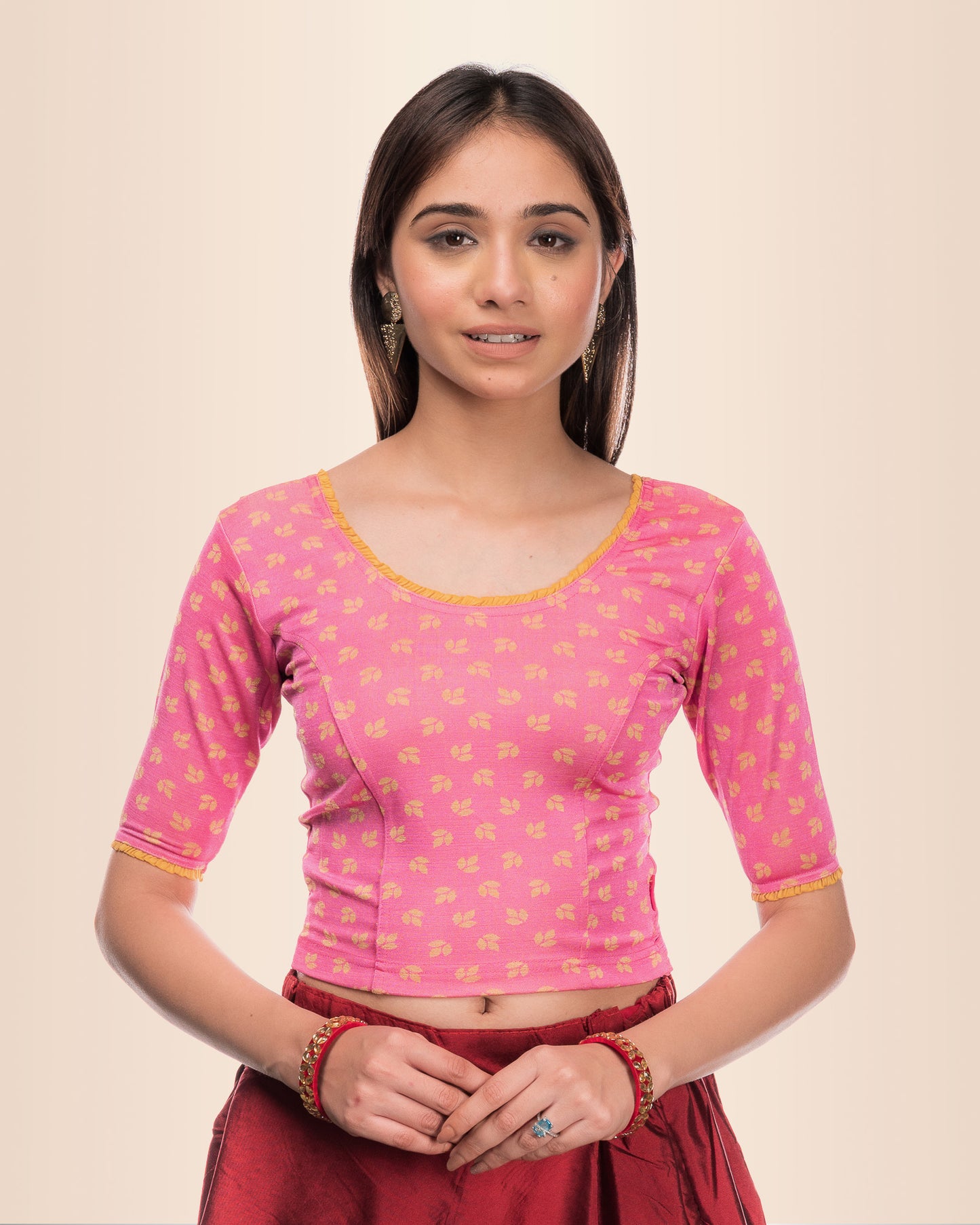 Kalee Stylised Frill Neck & Back Stretchable Slip On Blouse