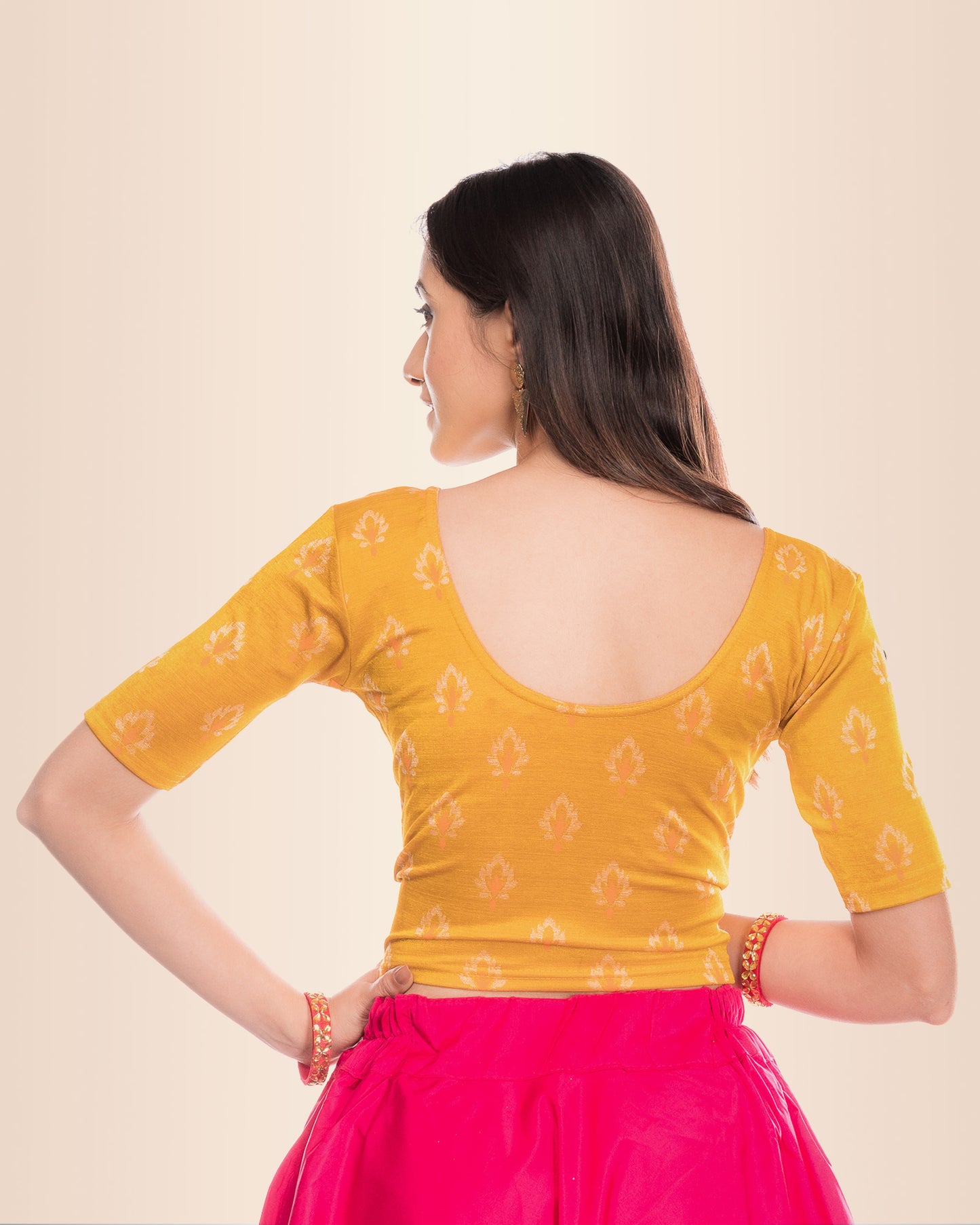 Kavana Mustard Multicolour Buti Blouse with Slip-On Fit by Advi
