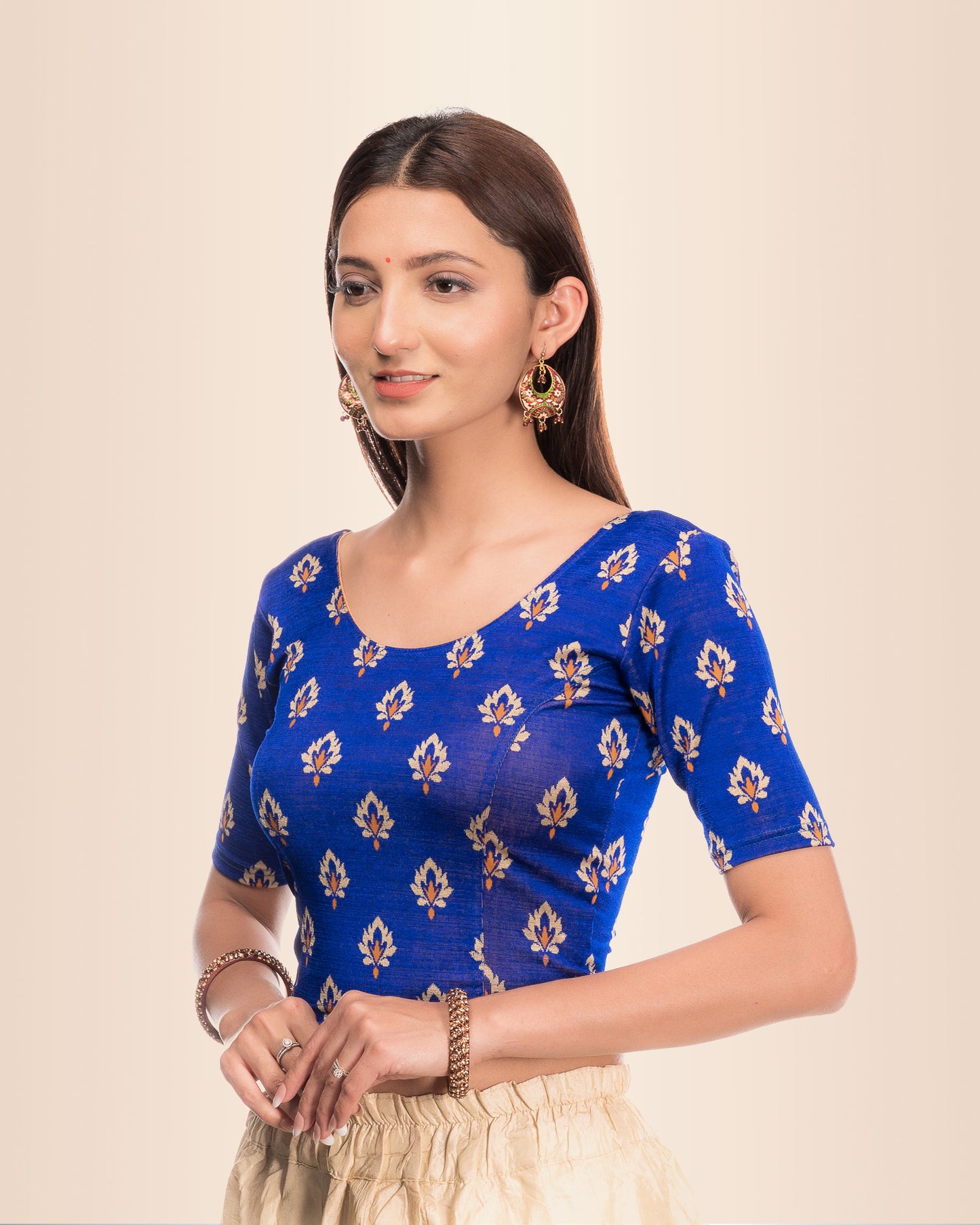 Kavana Blue Multicolour Buti Jacquard Blouse with Slip-On Fit Advi