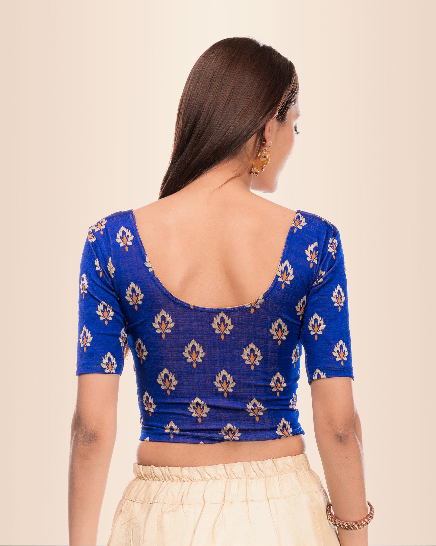 Kavana Blue Multicolour Buti Jacquard Blouse with Slip-On Fit Advi