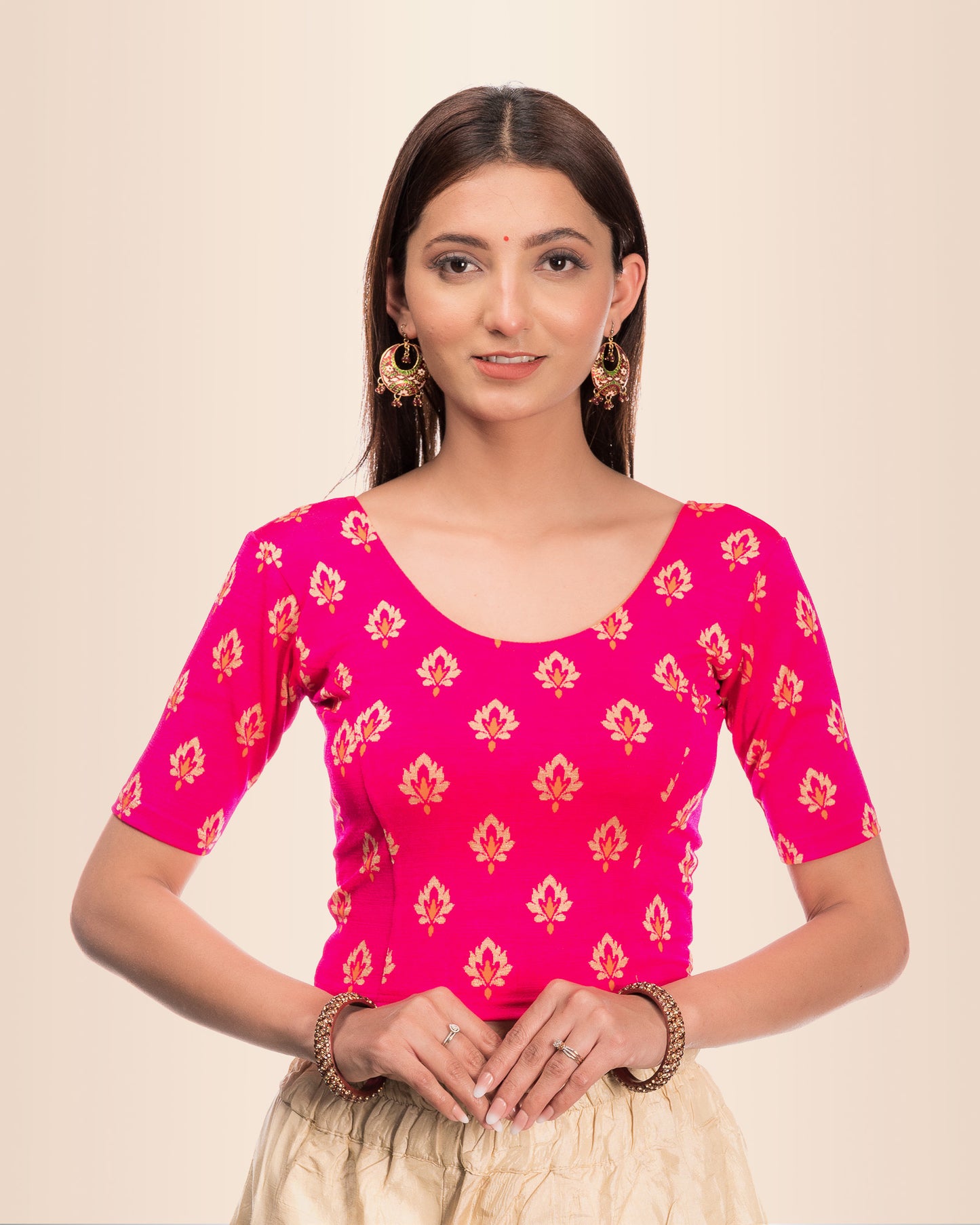Kavana Rani Jacquard Blouse with Block Print and Buti Design Advi