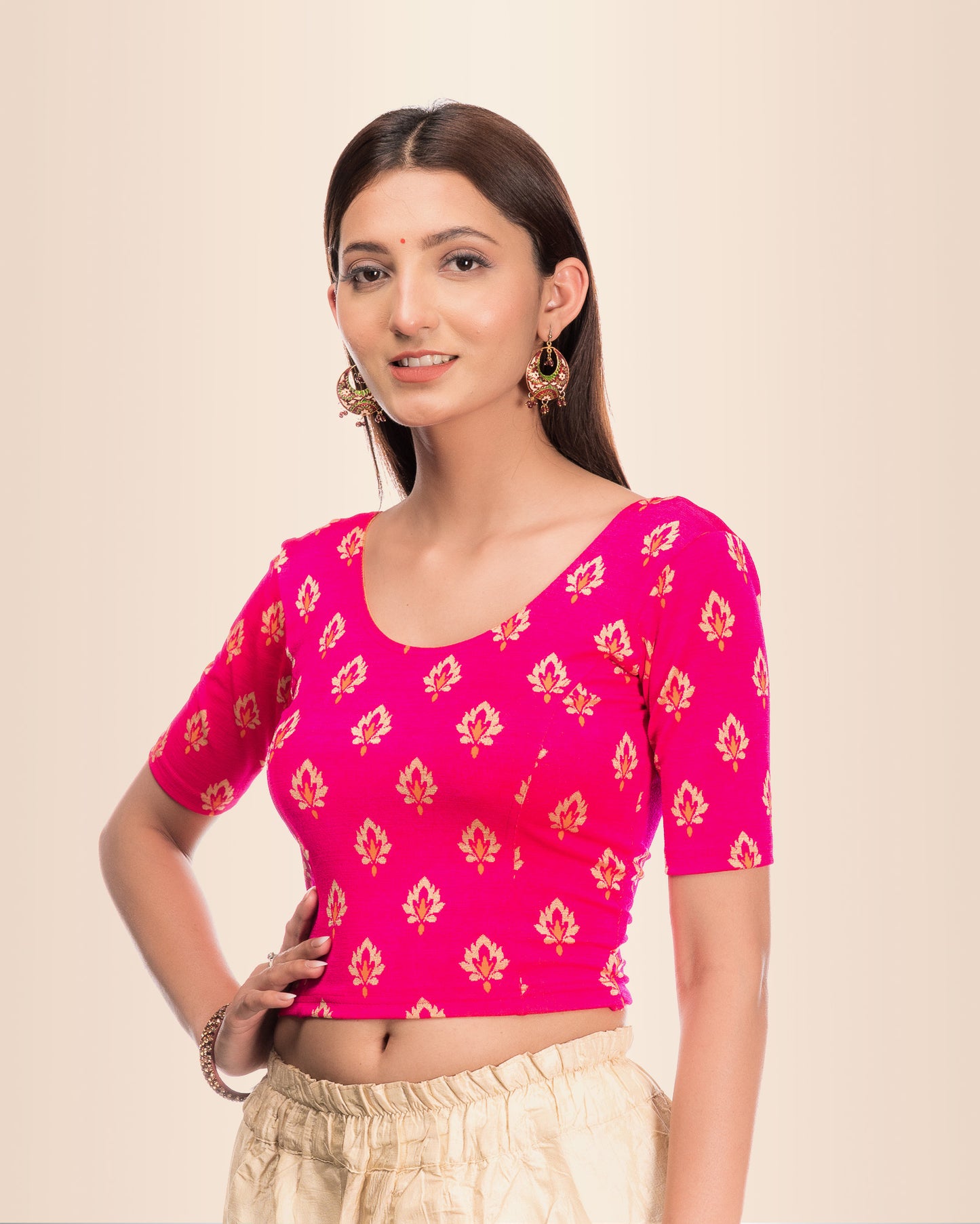 Kavana Rani Jacquard Blouse with Block Print and Buti Design Advi