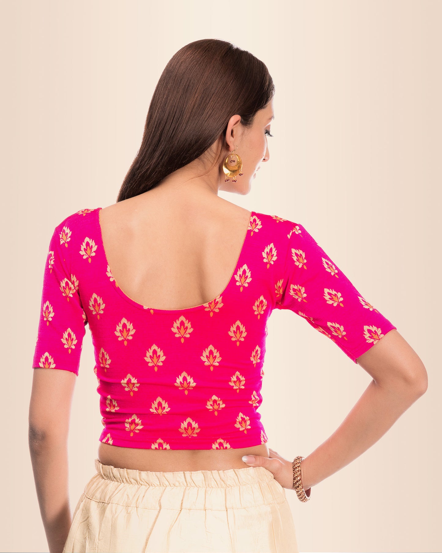 Kavana Rani Jacquard Blouse with Block Print and Buti Design Advi