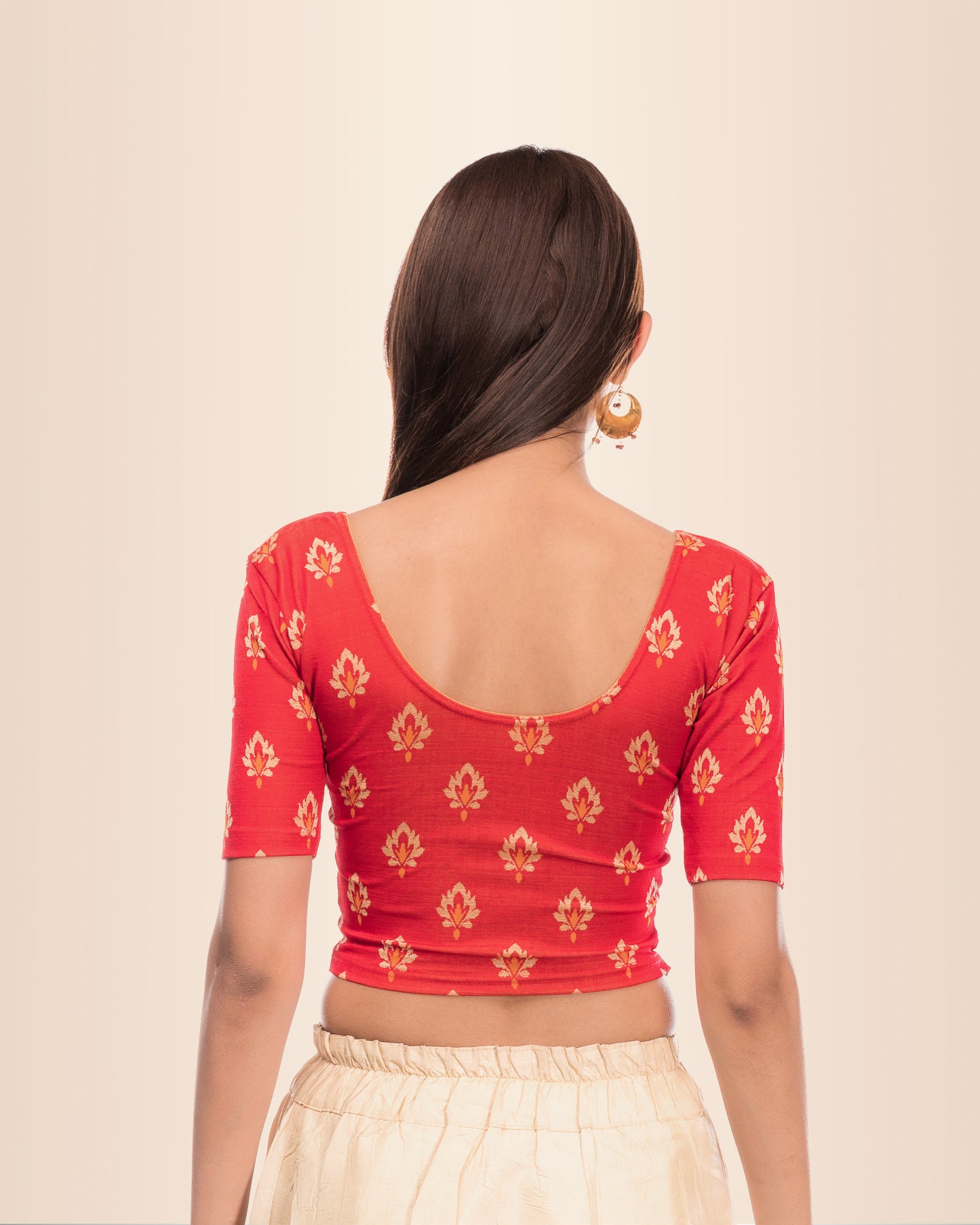 Kavana Red Multicolour Buti Jacquard Stretchable Elbow Blouse Advi